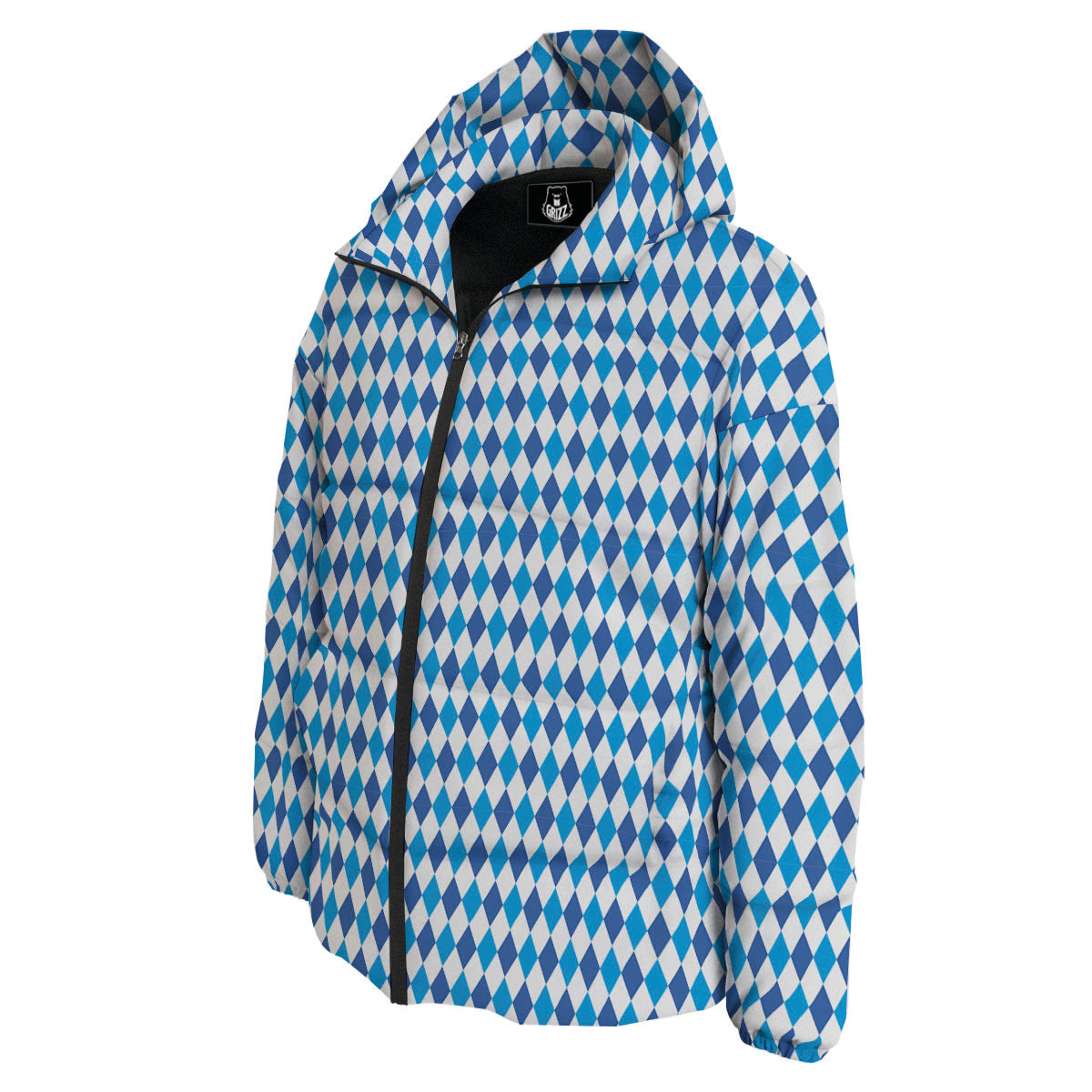 Harlequin Blue Print Pattern Down Jacket-grizzshop