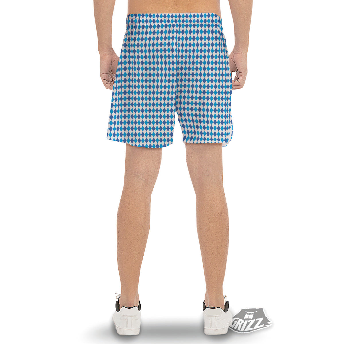 Harlequin Blue Print Pattern Men's Gym Shorts-grizzshop