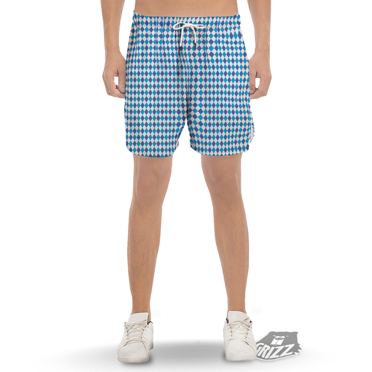 Harlequin Blue Print Pattern Men's Gym Shorts-grizzshop