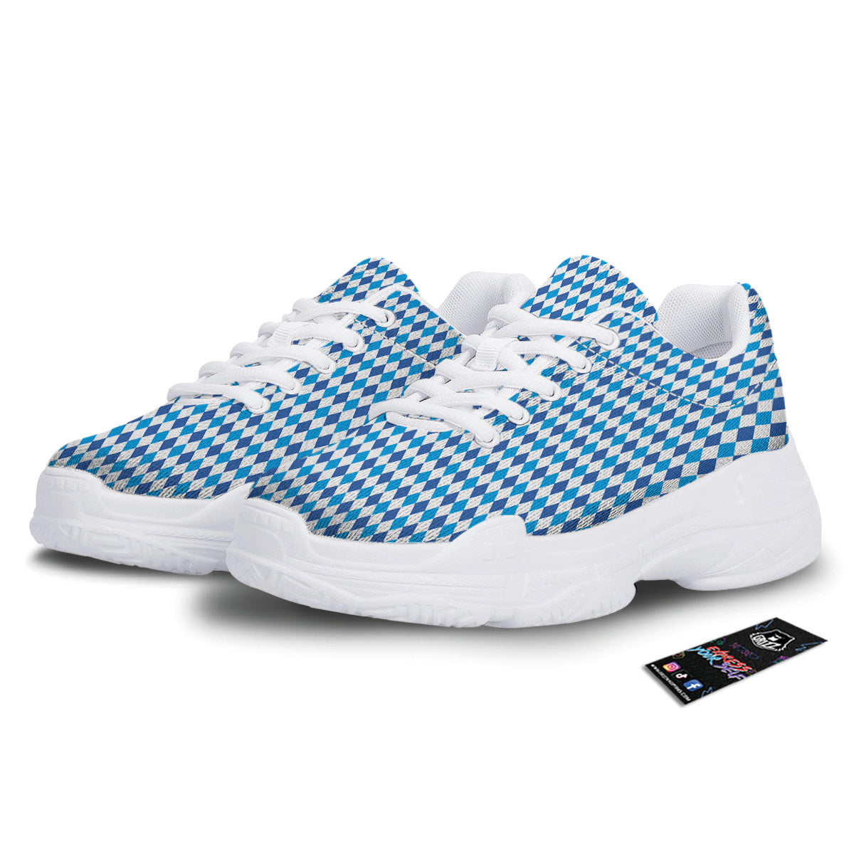 Harlequin Blue Print Pattern White Chunky Shoes-grizzshop