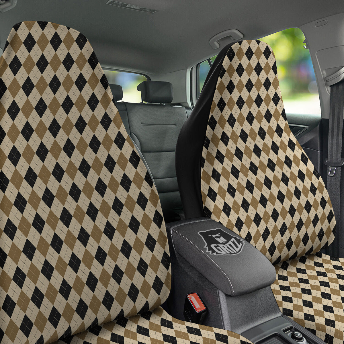 Harlequin Gold And Black Print Pattern Car Seat Covers-grizzshop