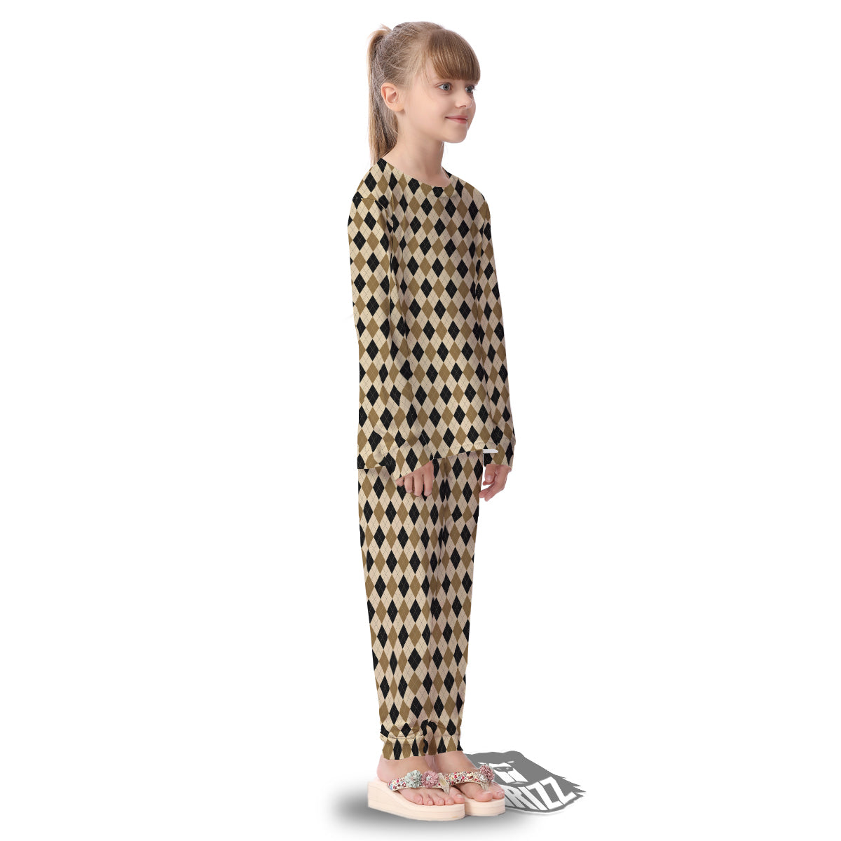 Harlequin Gold And Black Print Pattern Kid's Pajamas-grizzshop