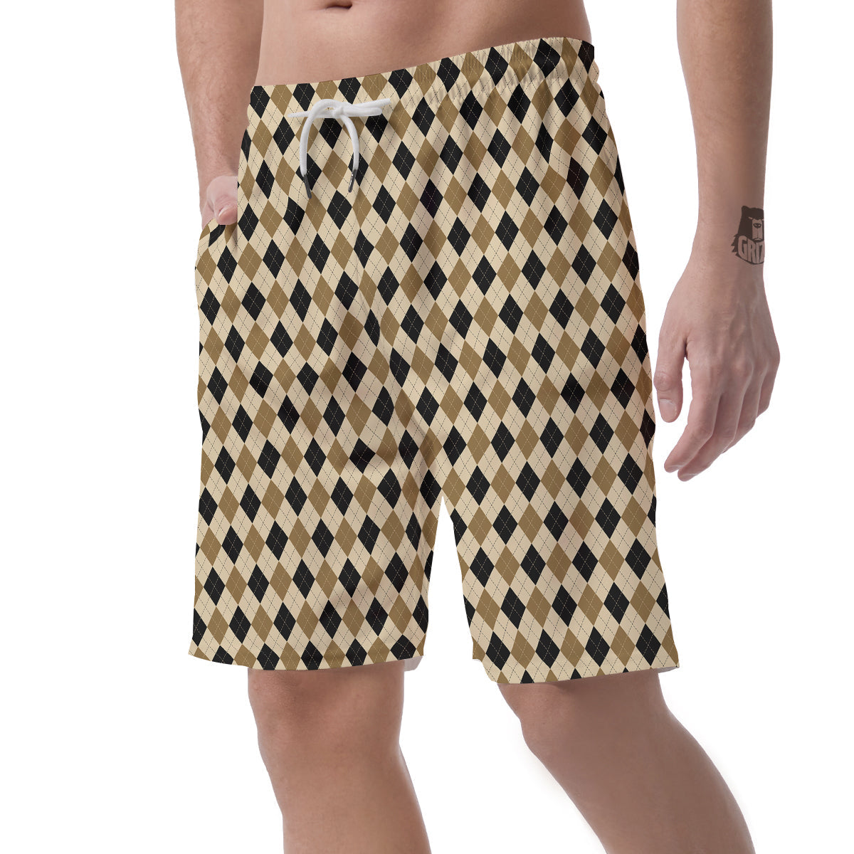 Harlequin Gold And Black Print Pattern Men's Shorts-grizzshop