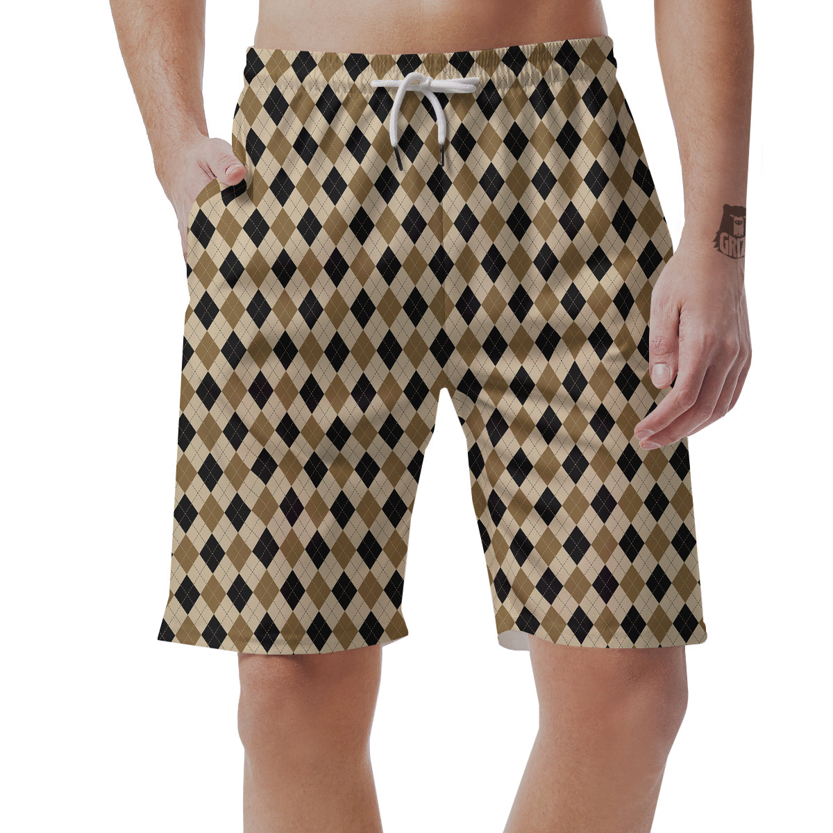 Harlequin Gold And Black Print Pattern Men's Shorts-grizzshop