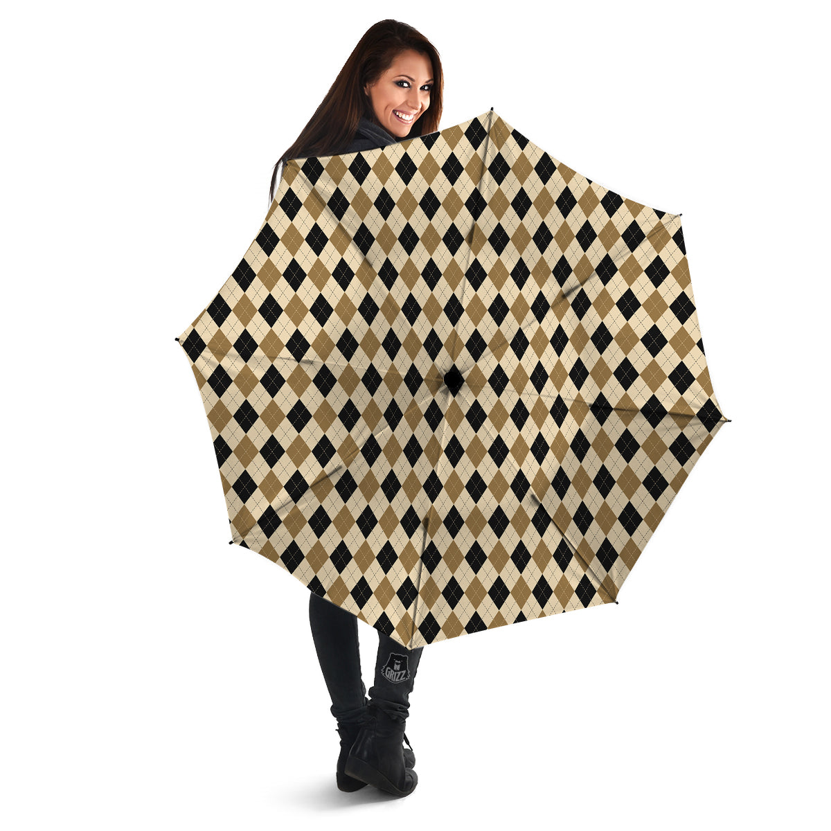 Harlequin Gold And Black Print Pattern Umbrella-grizzshop