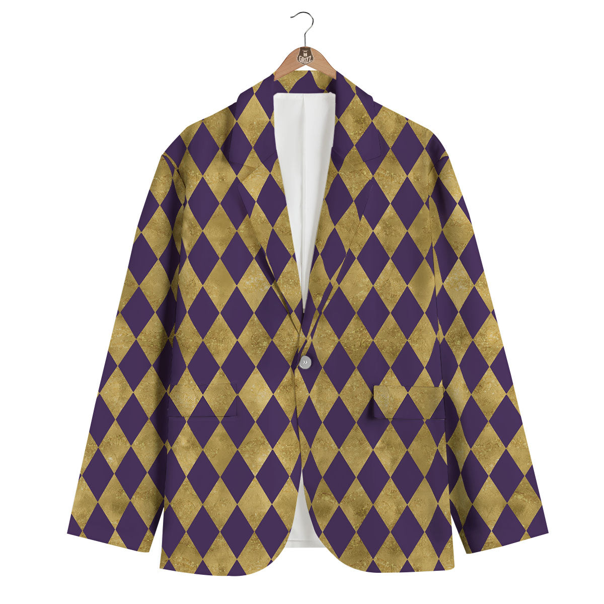 Harlequin Gold And Purple Print Pattern Men's Blazer-grizzshop