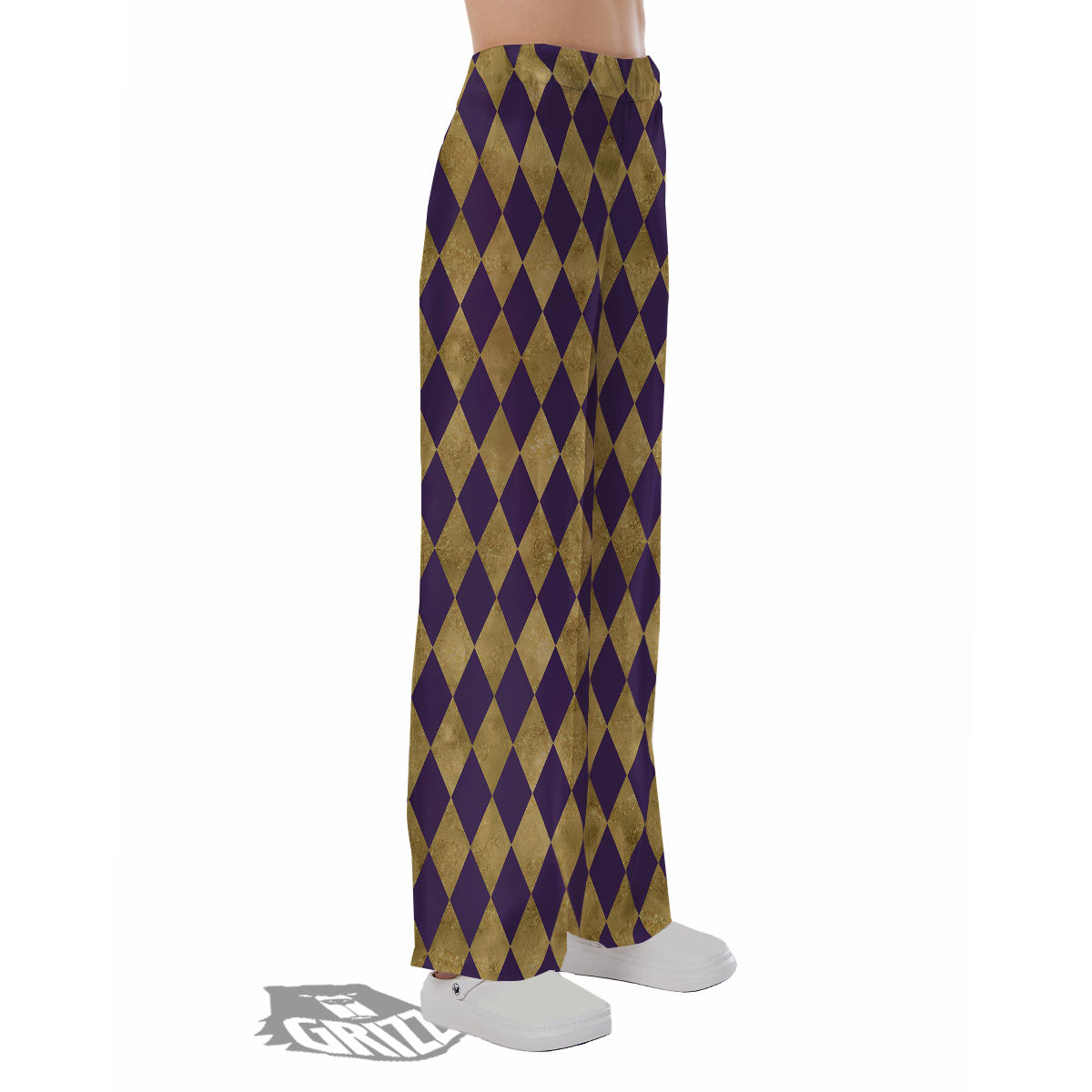 Harlequin Gold And Purple Print Pattern Pajama Pants-grizzshop