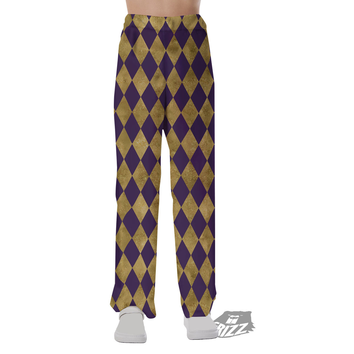 Harlequin Gold And Purple Print Pattern Pajama Pants-grizzshop