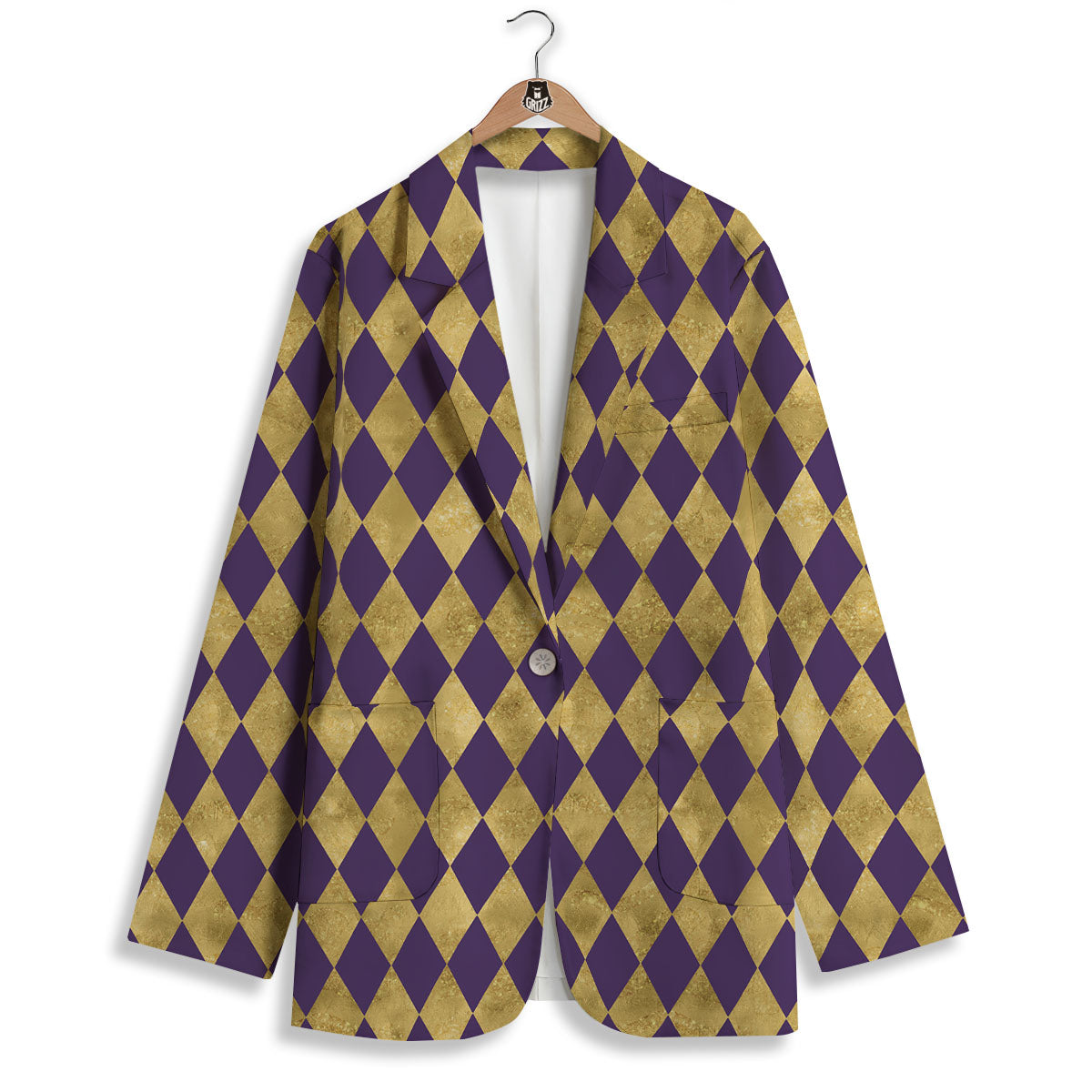 Harlequin Gold And Purple Print Pattern Women's Blazer-grizzshop