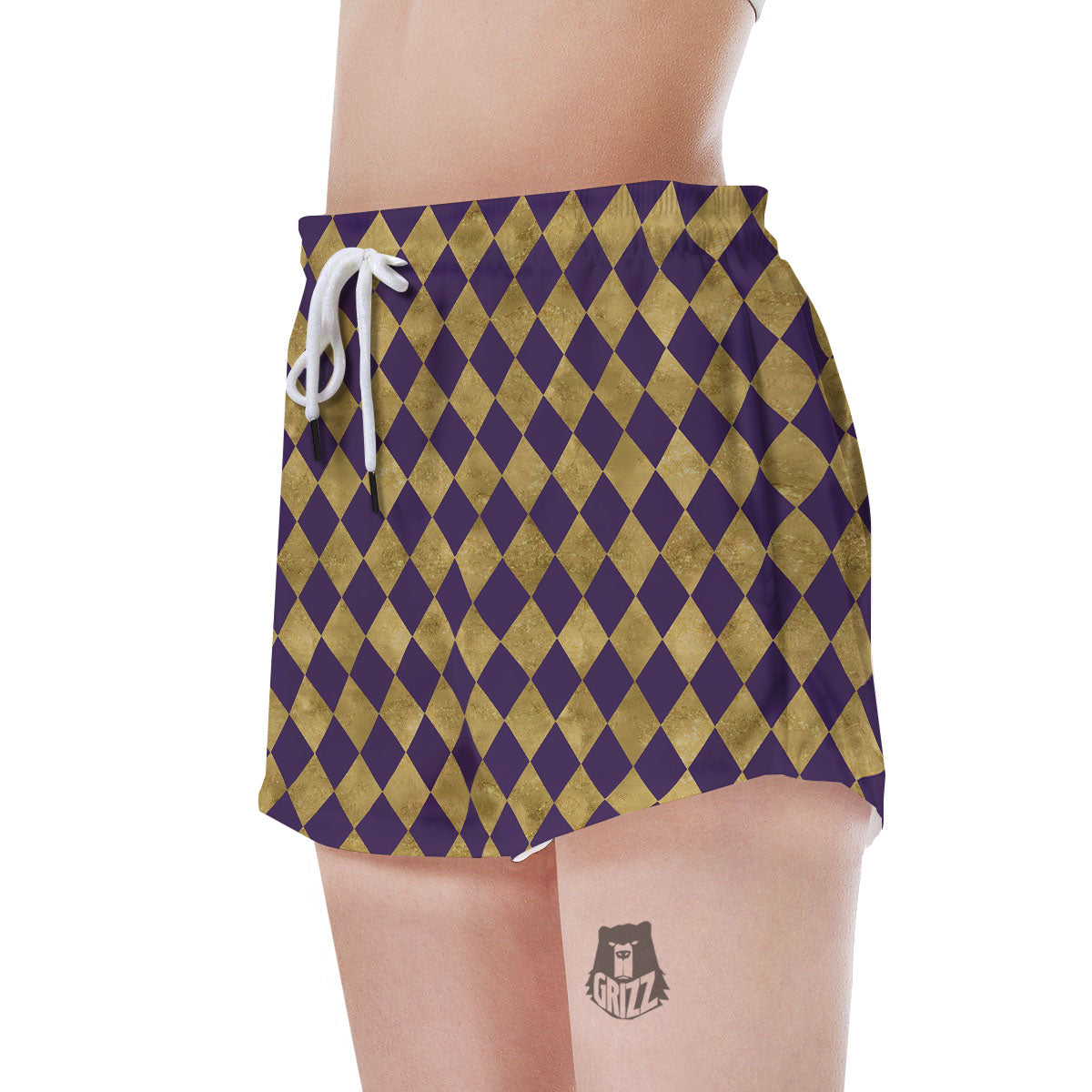 Harlequin Gold And Purple Print Pattern Women's Shorts-grizzshop
