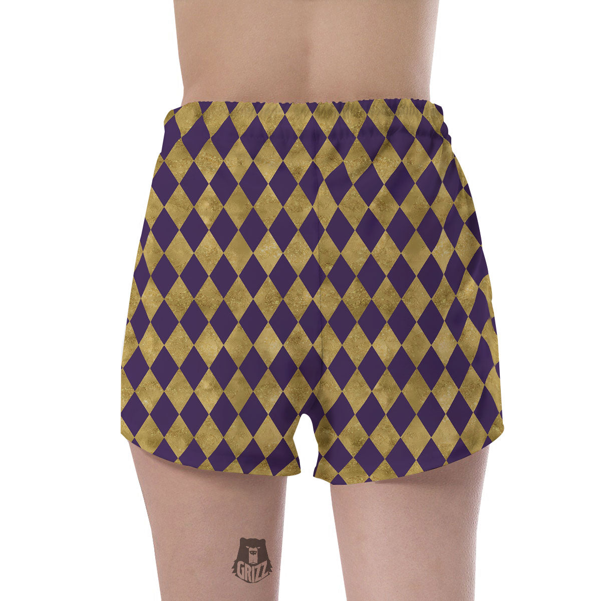 Harlequin Gold And Purple Print Pattern Women's Shorts-grizzshop
