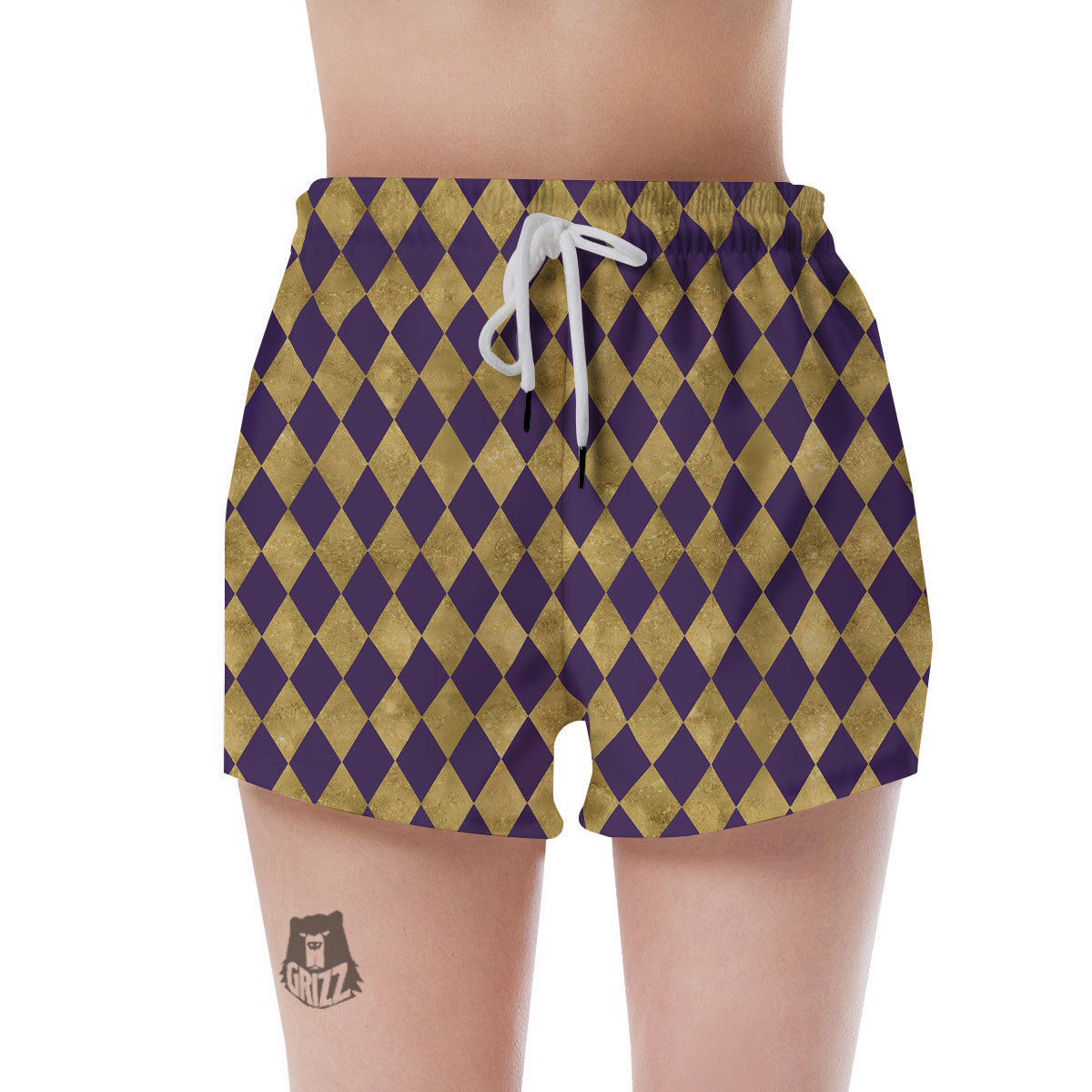 Harlequin Gold And Purple Print Pattern Women's Shorts-grizzshop