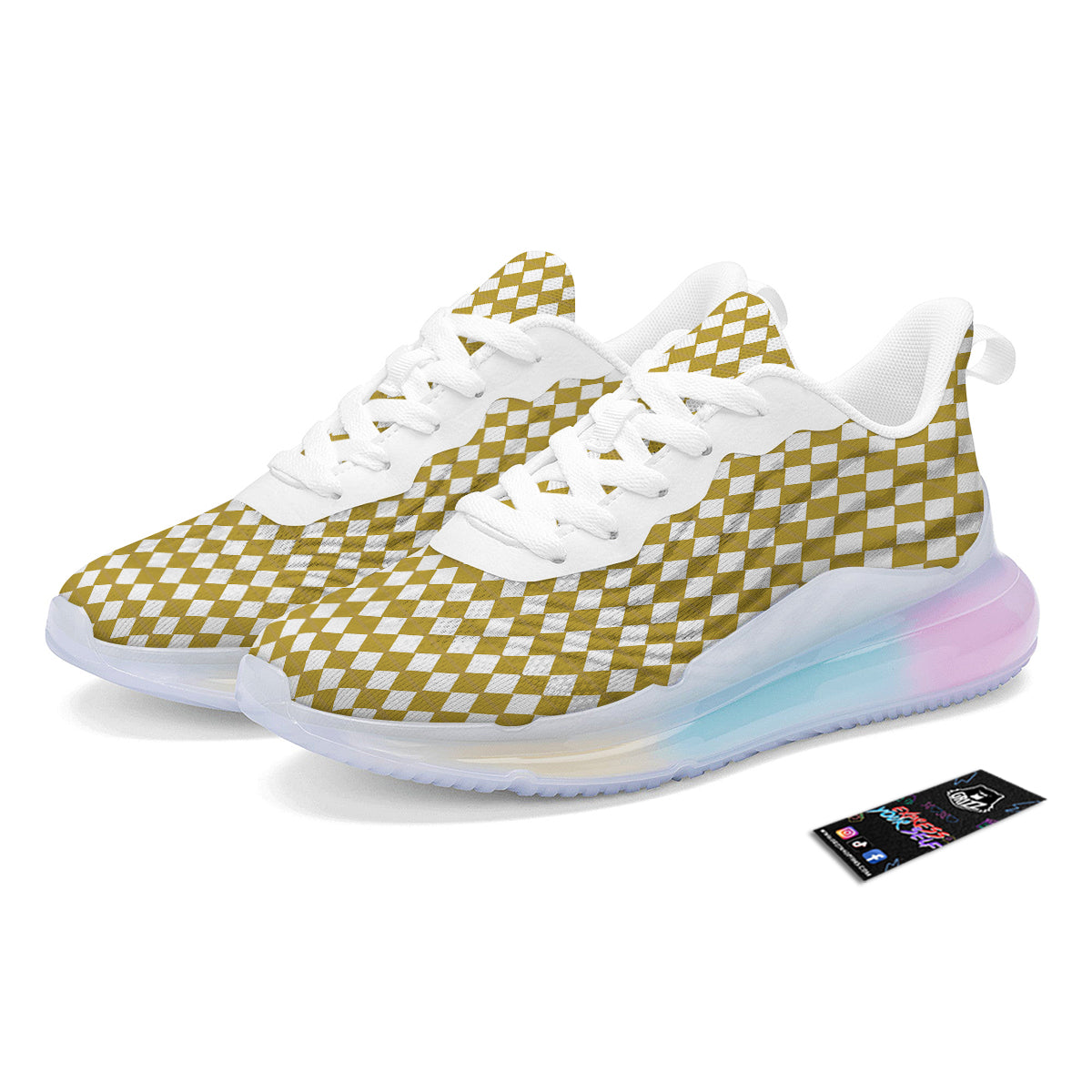 Harlequin Gold And White Print Pattern Running Sneakers-grizzshop