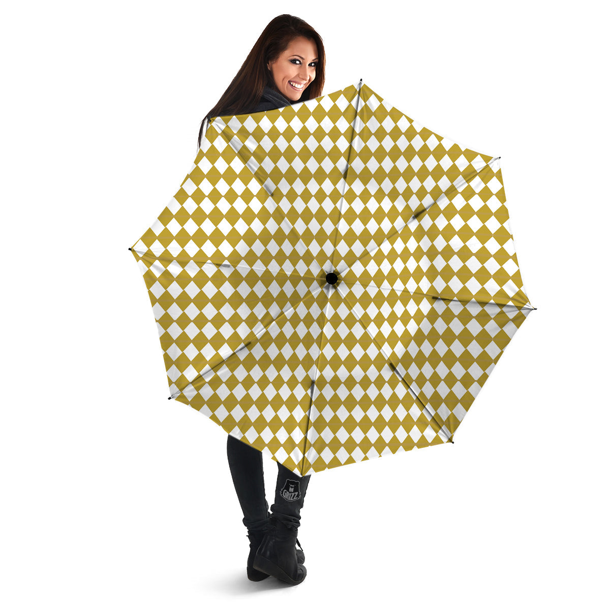 Harlequin Gold And White Print Pattern Umbrella-grizzshop