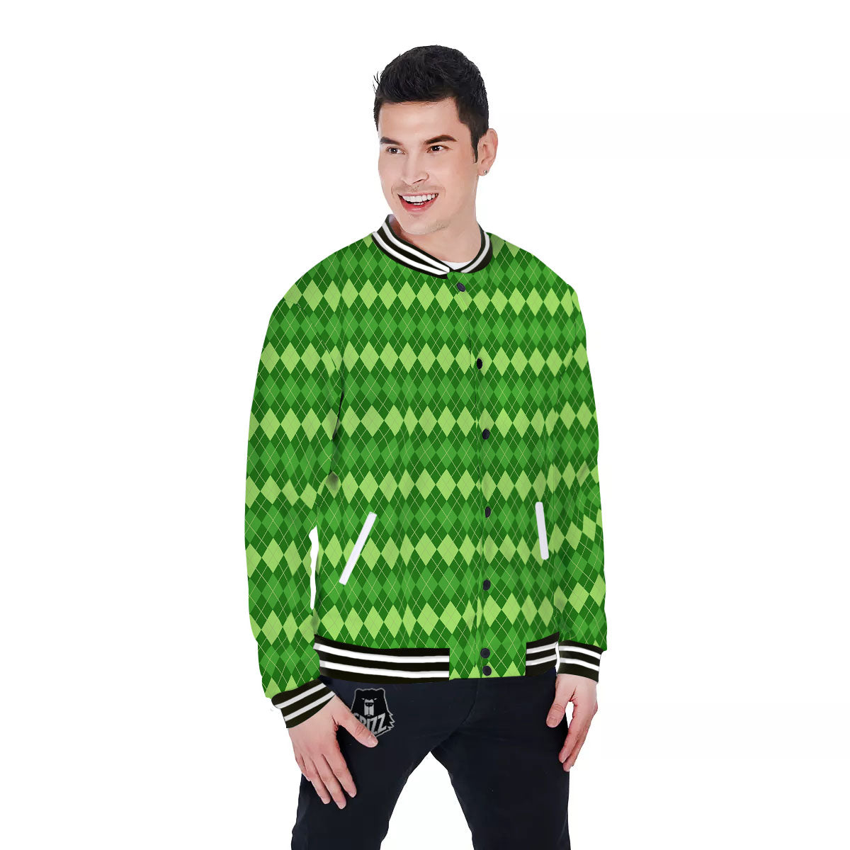 Harlequin Green Print Pattern Baseball Jacket-grizzshop