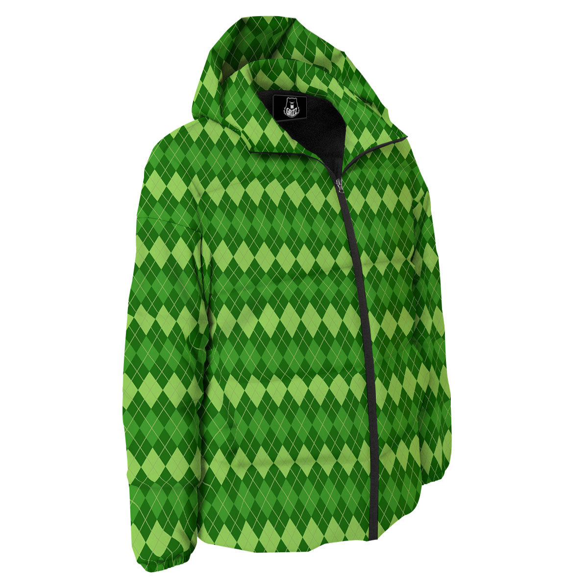 Harlequin Green Print Pattern Down Jacket-grizzshop