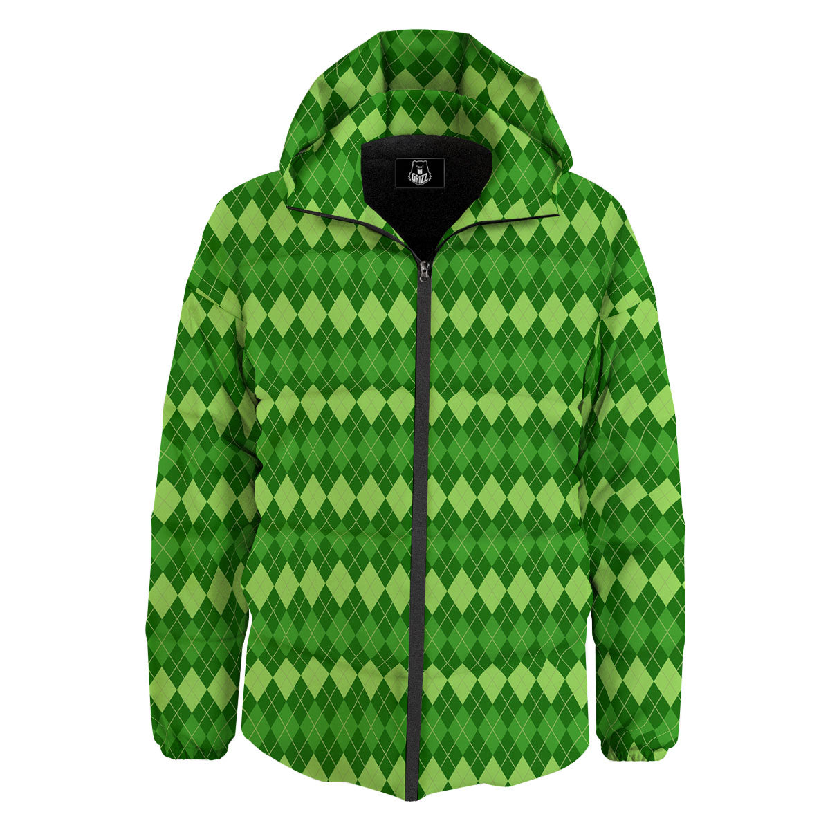 Harlequin Green Print Pattern Down Jacket-grizzshop
