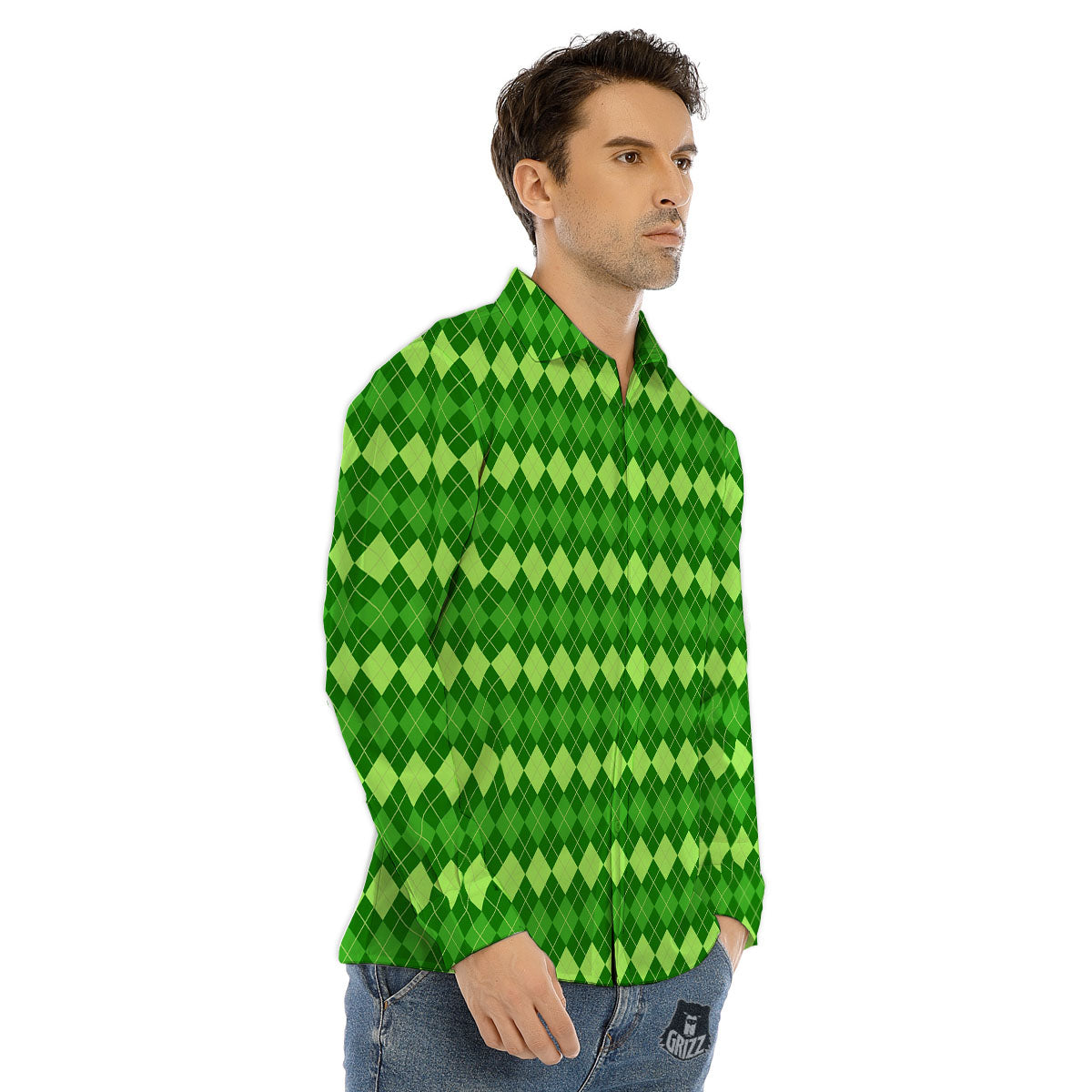 Harlequin Green Print Pattern Men's Dress Shirts-grizzshop