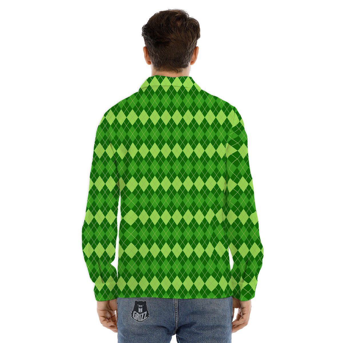 Harlequin Green Print Pattern Men's Dress Shirts-grizzshop