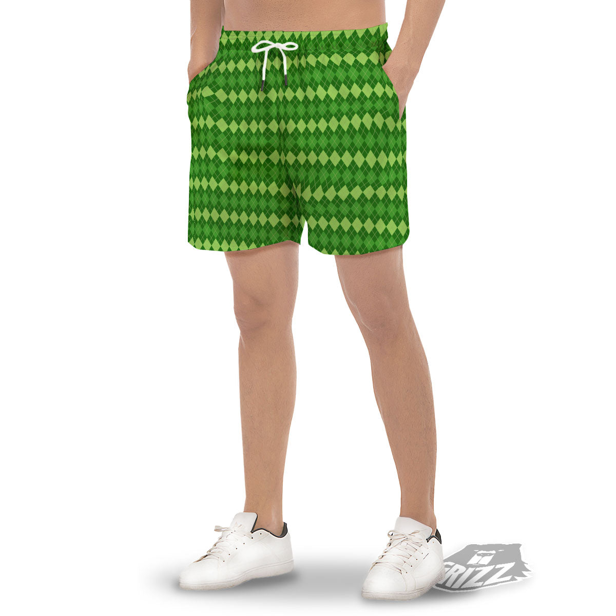 Harlequin Green Print Pattern Men's Gym Shorts-grizzshop