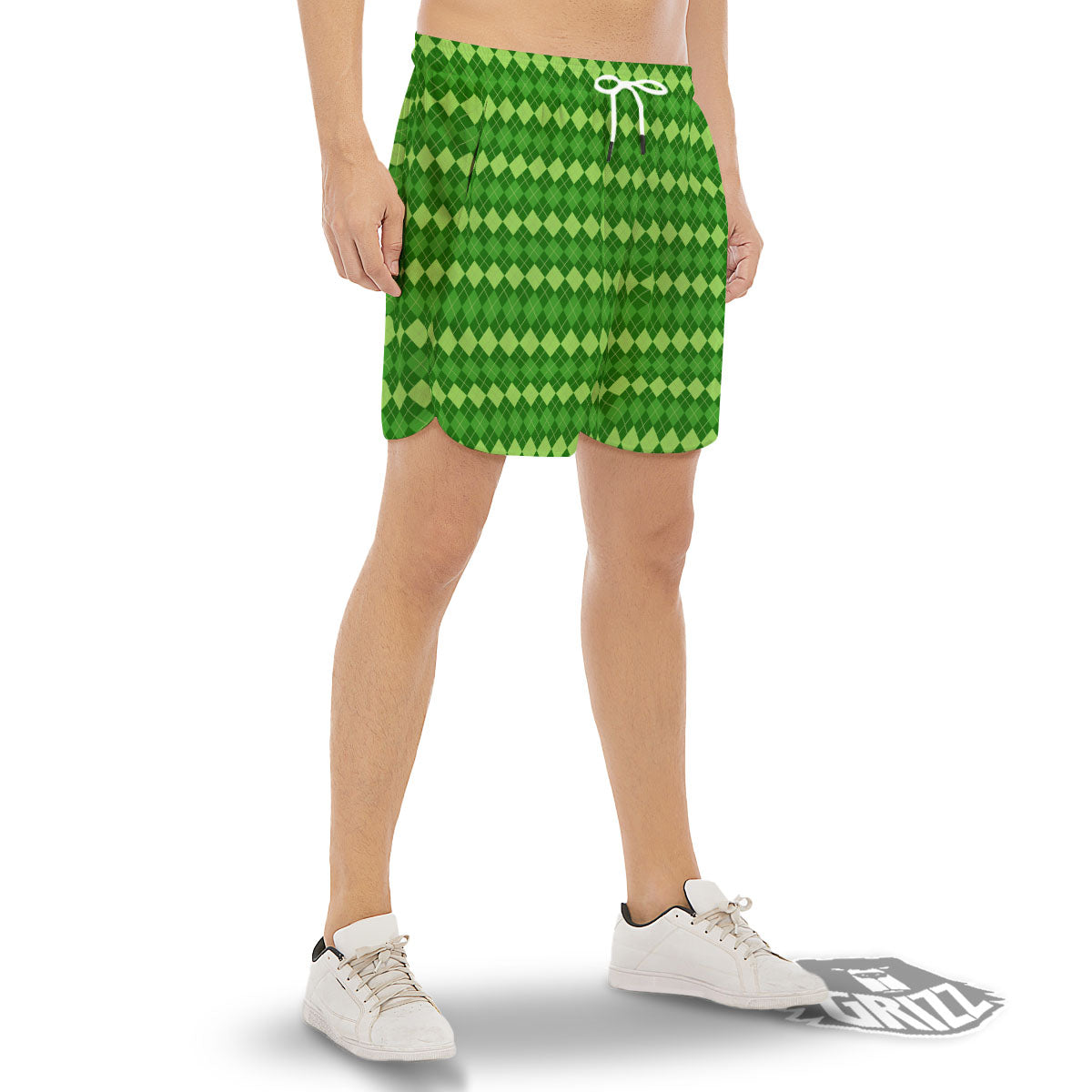 Harlequin Green Print Pattern Men's Gym Shorts-grizzshop