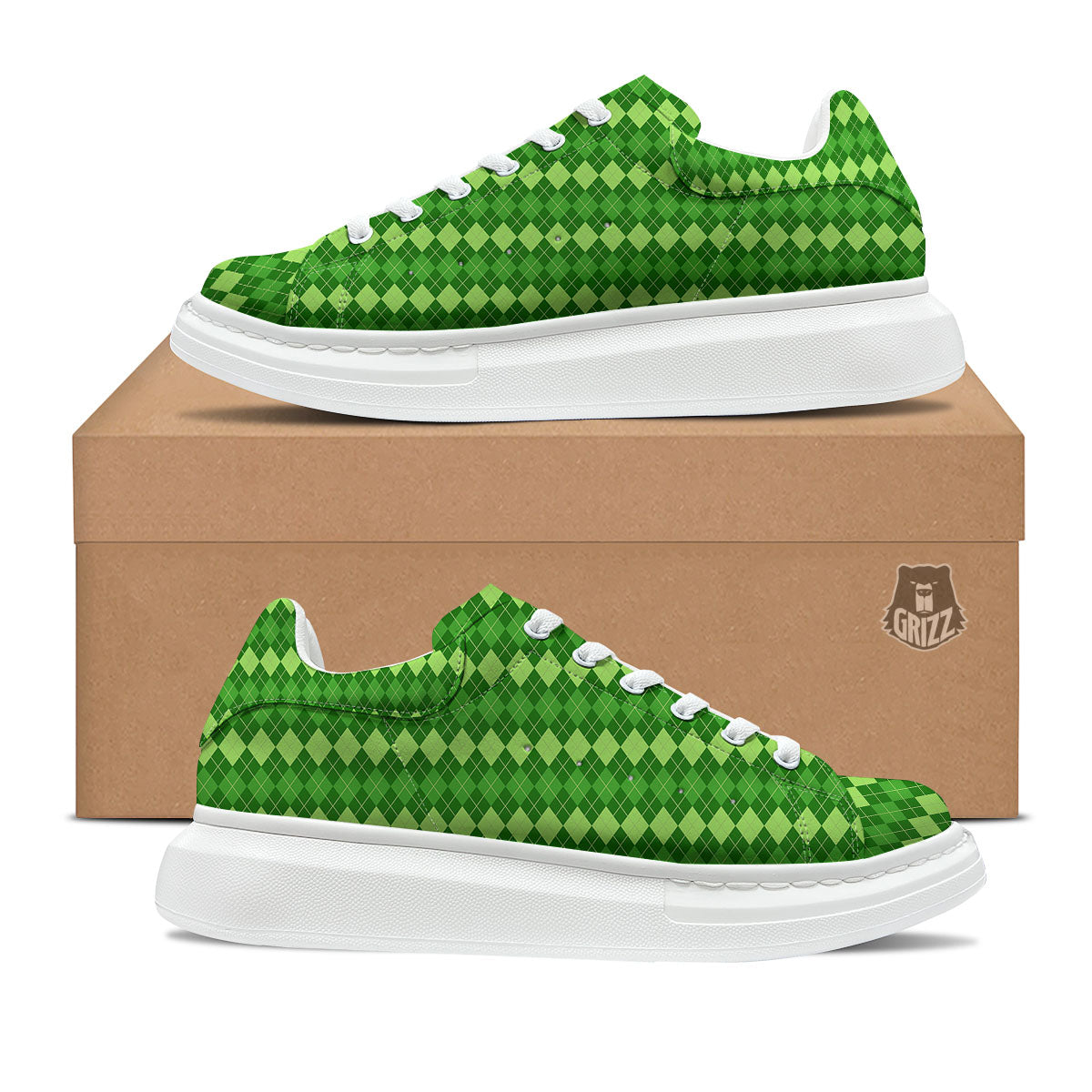 Harlequin Green Print Pattern Platform Shoes-grizzshop