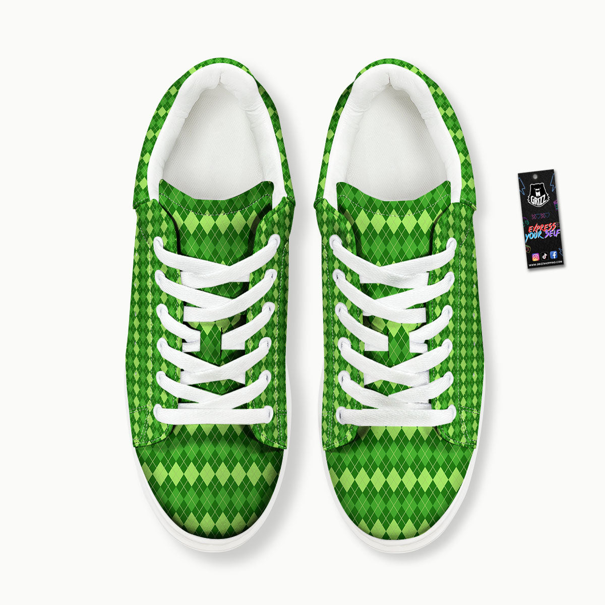 Harlequin Green Print Pattern Platform Shoes-grizzshop