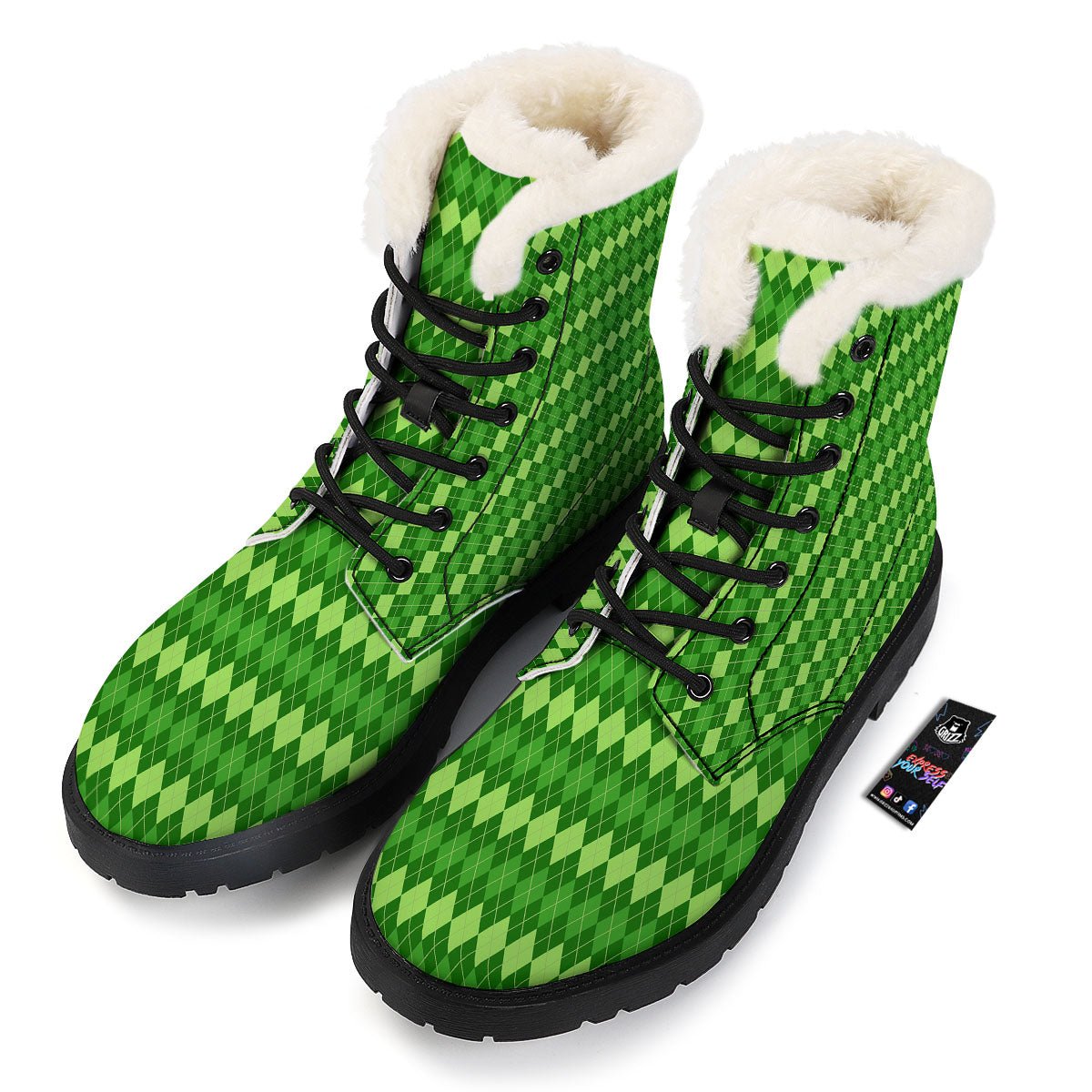 Harlequin Green Print Pattern Winter Boots-grizzshop