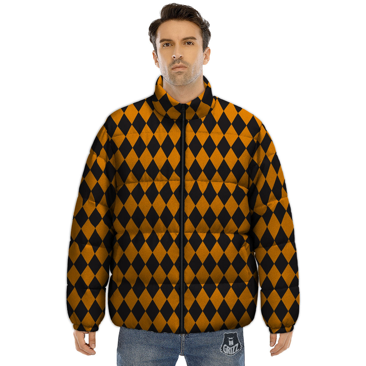 Harlequin Halloween Print Pattern Puffer Jacket-grizzshop