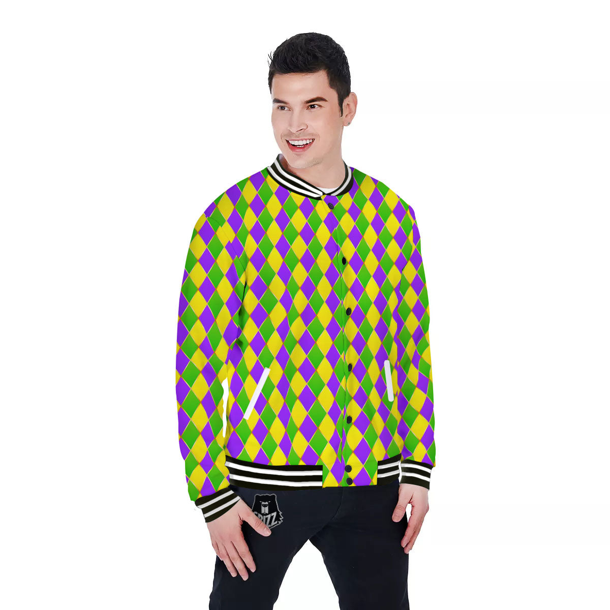 Harlequin Mardi Gras Print Pattern Baseball Jacket-grizzshop