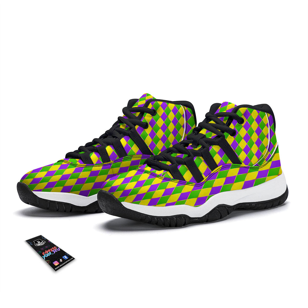 Harlequin Mardi Gras Print Pattern Black Bball Shoes-grizzshop