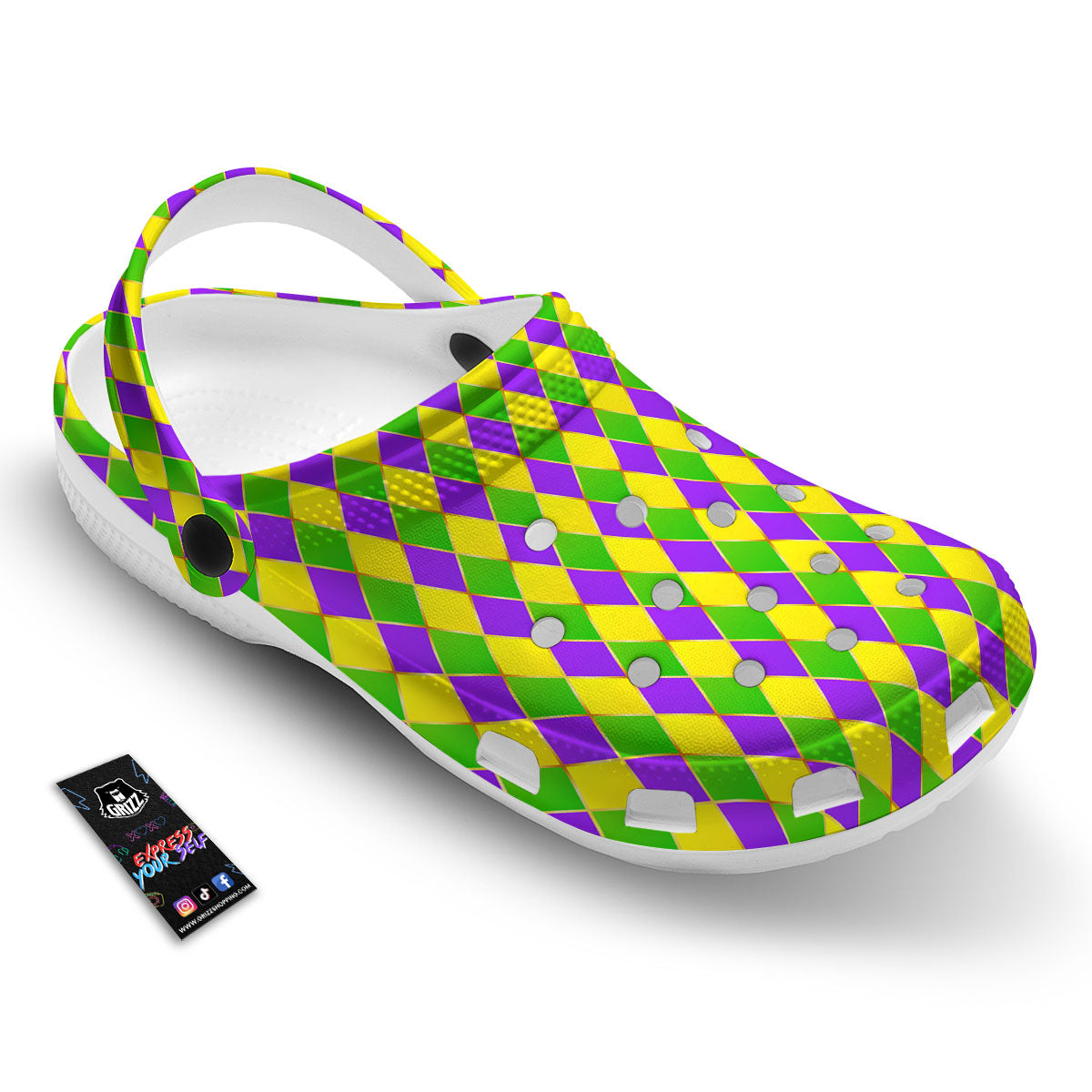 Harlequin Mardi Gras Print Pattern Clog-grizzshop