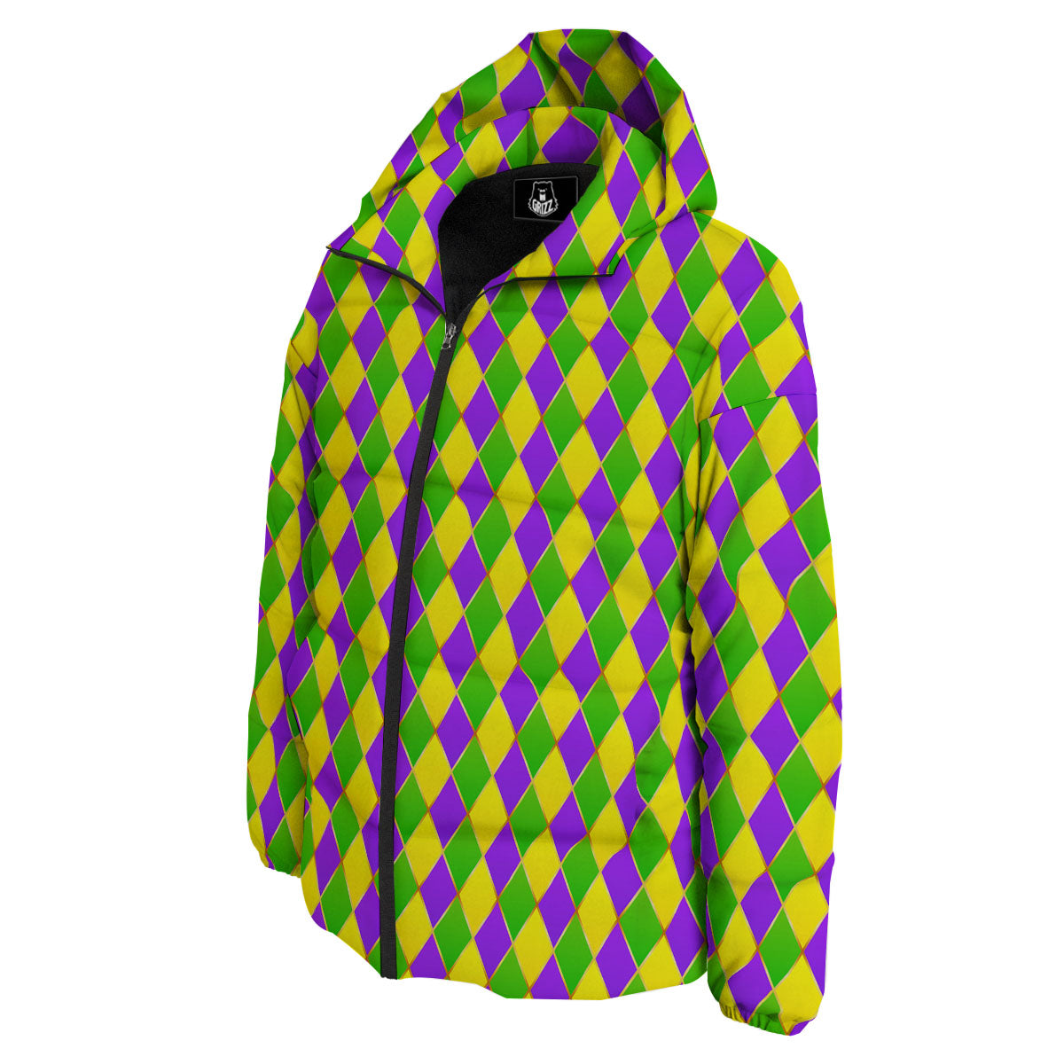 Harlequin Mardi Gras Print Pattern Down Jacket-grizzshop