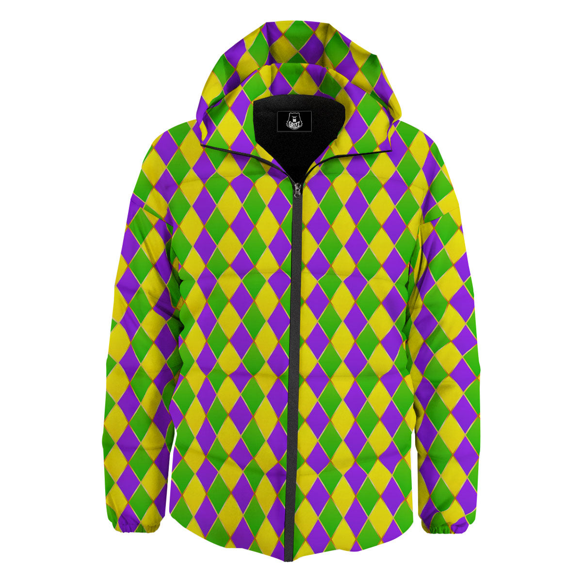 Harlequin Mardi Gras Print Pattern Down Jacket-grizzshop