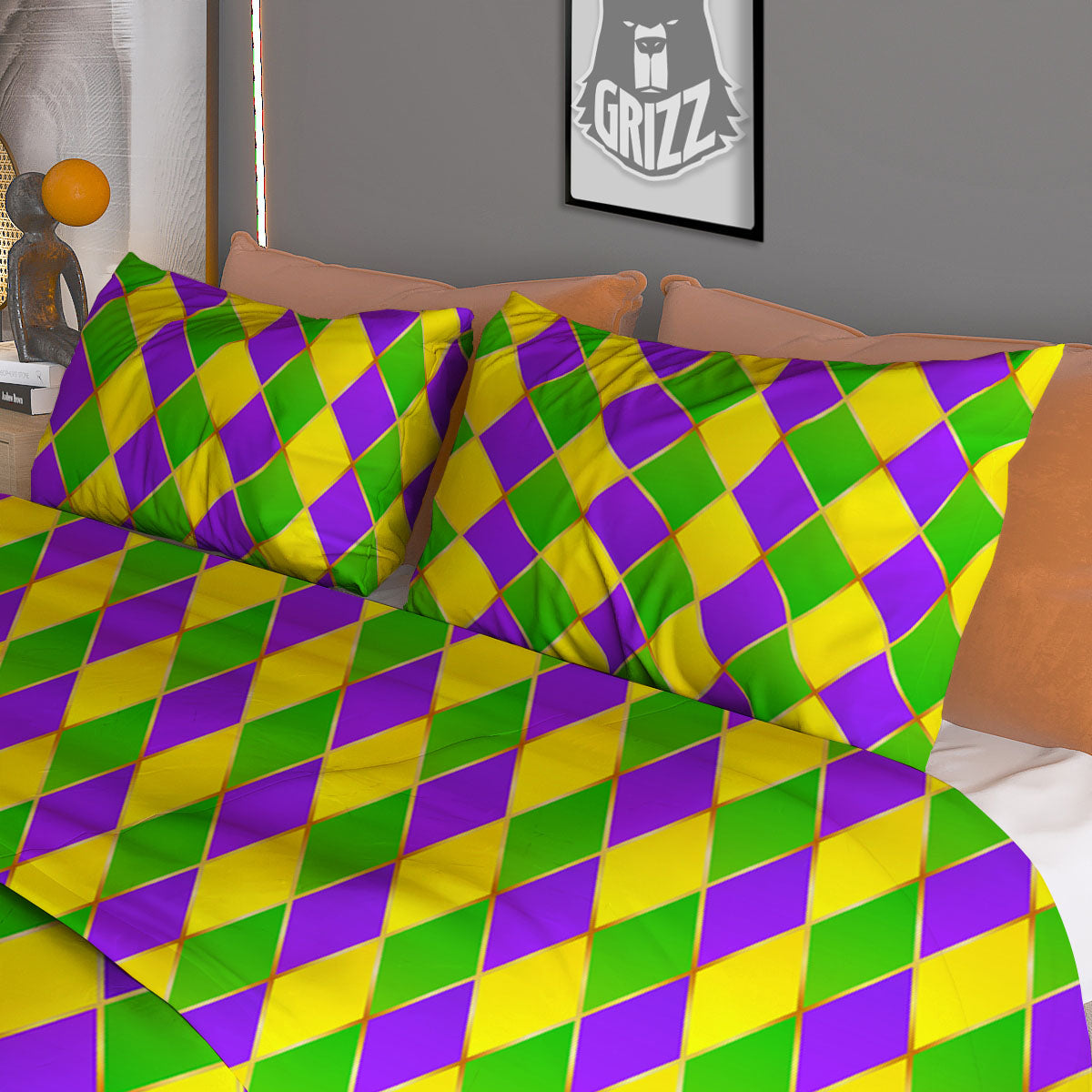 Harlequin Mardi Gras Print Pattern Duvet Cover Bedding Set