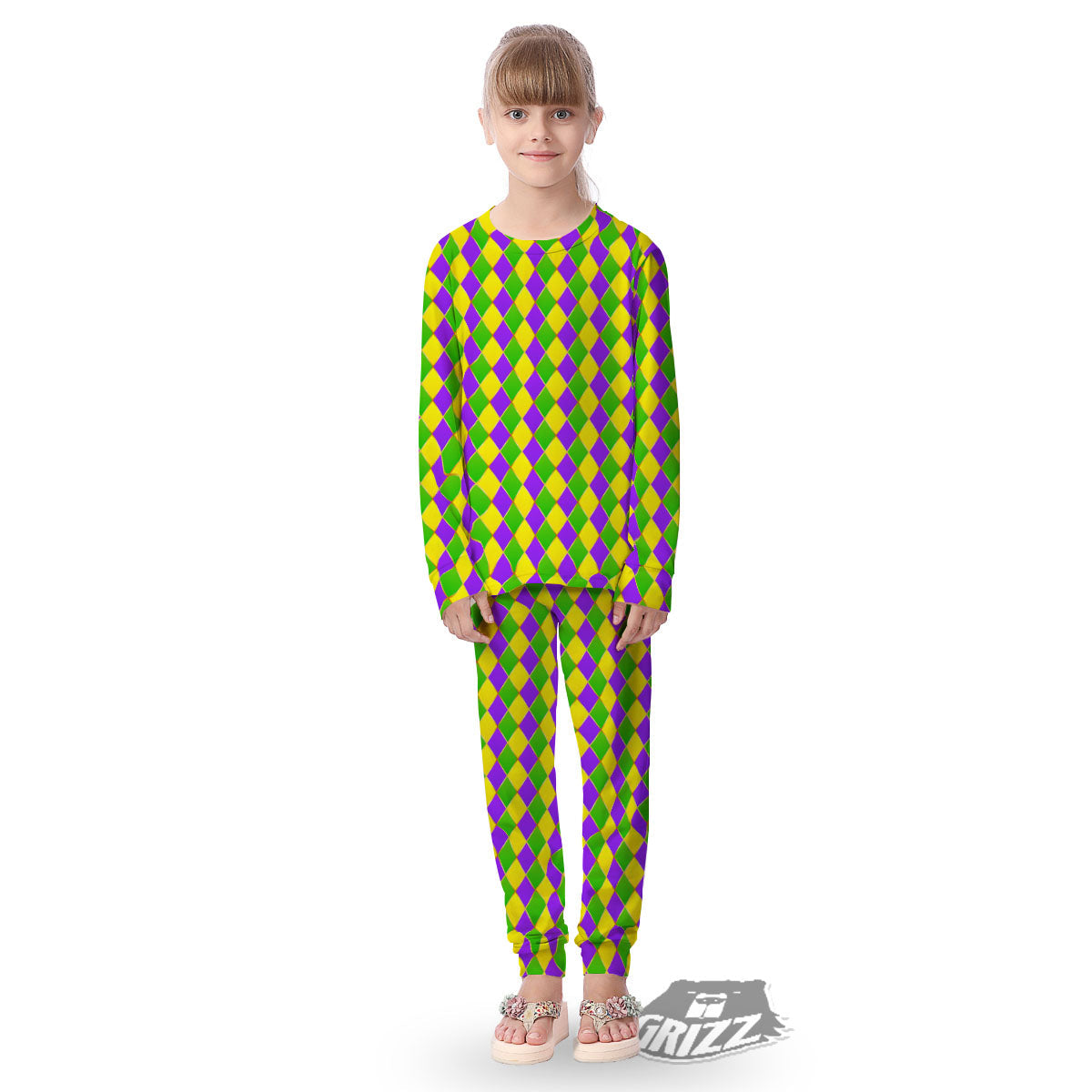Harlequin Mardi Gras Print Pattern Kid's Pajamas-grizzshop