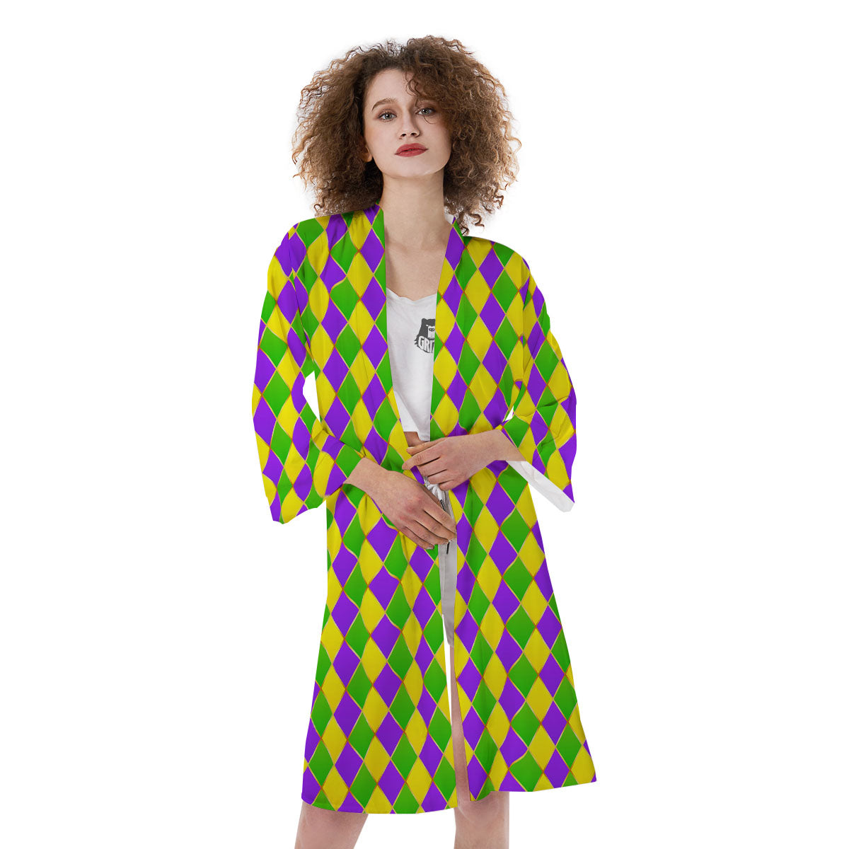 Harlequin Mardi Gras Print Pattern Kimono-grizzshop
