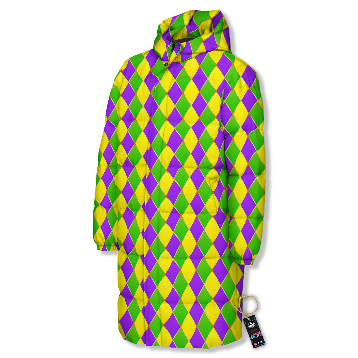 Harlequin Mardi Gras Print Pattern Long Down Jacket-grizzshop