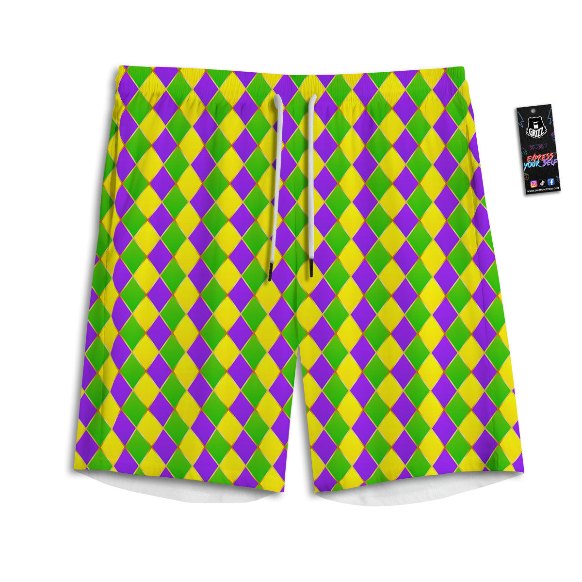 Harlequin Mardi Gras Print Pattern Men's Athletic Shorts