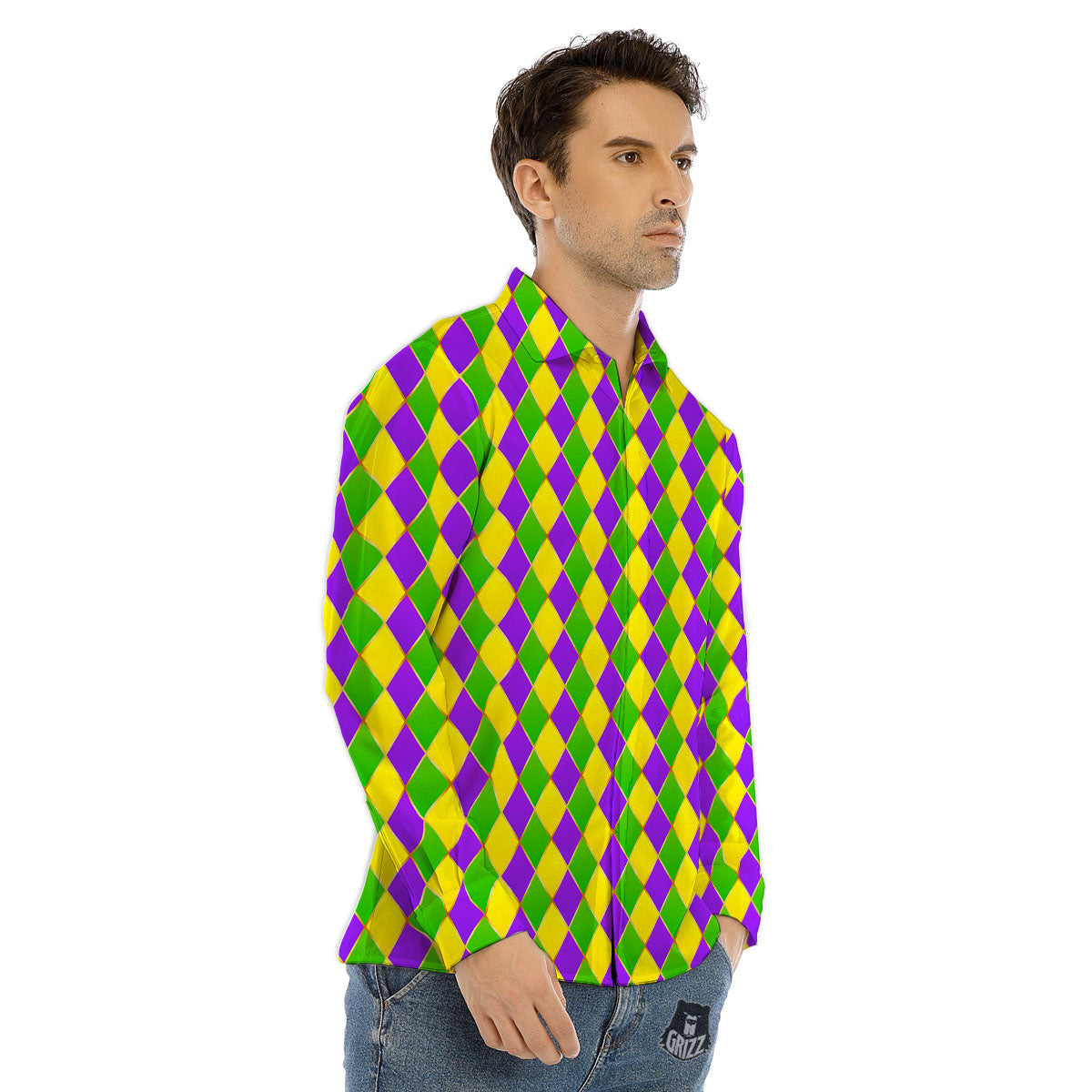 Harlequin Mardi Gras Print Pattern Men's Dress Shirts-grizzshop
