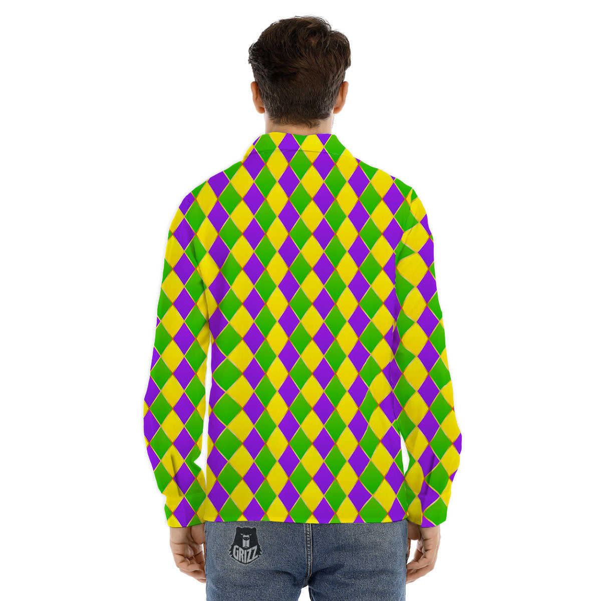 Harlequin Mardi Gras Print Pattern Men's Dress Shirts-grizzshop
