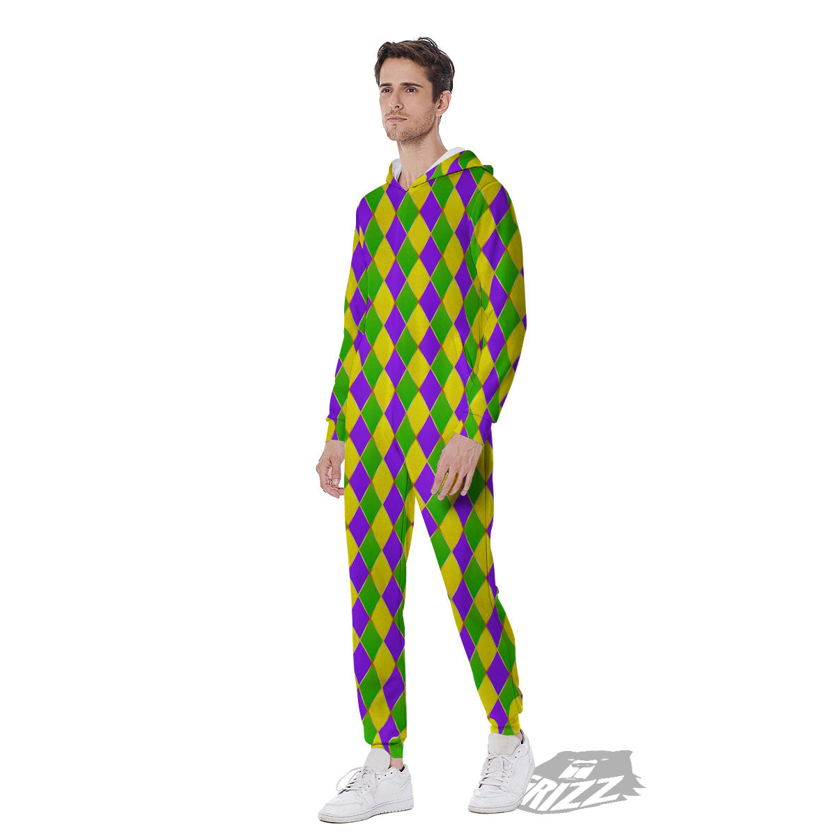 Harlequin Mardi Gras Print Pattern Men's Jumpsuit-grizzshop