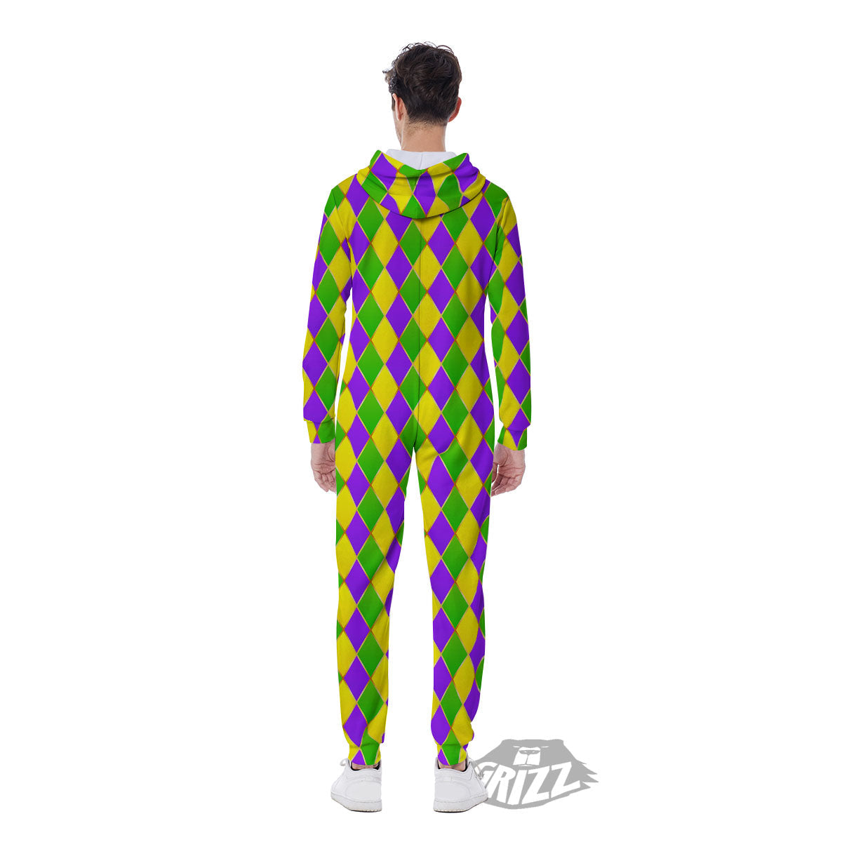 Harlequin Mardi Gras Print Pattern Men's Jumpsuit-grizzshop