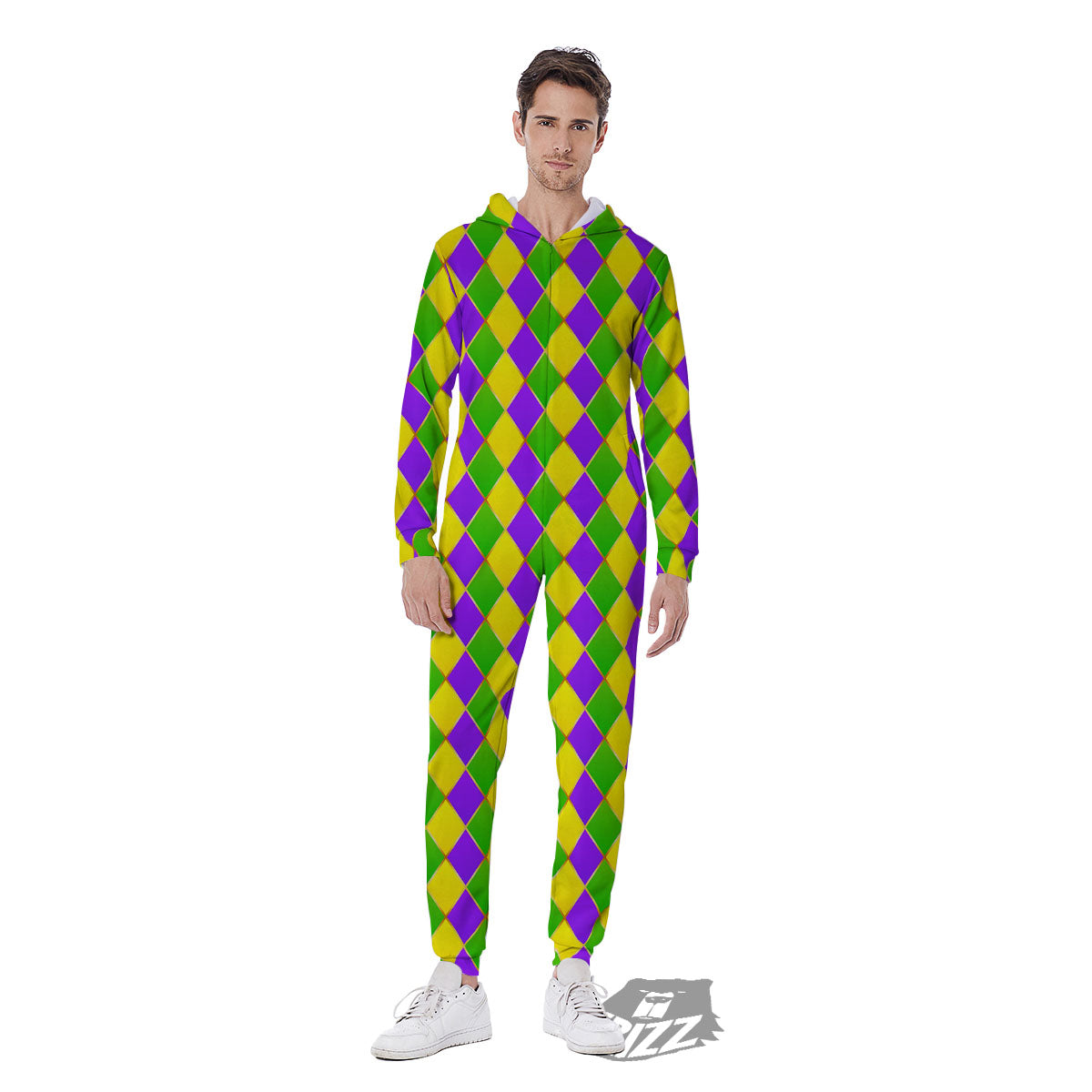 Harlequin Mardi Gras Print Pattern Men's Jumpsuit-grizzshop