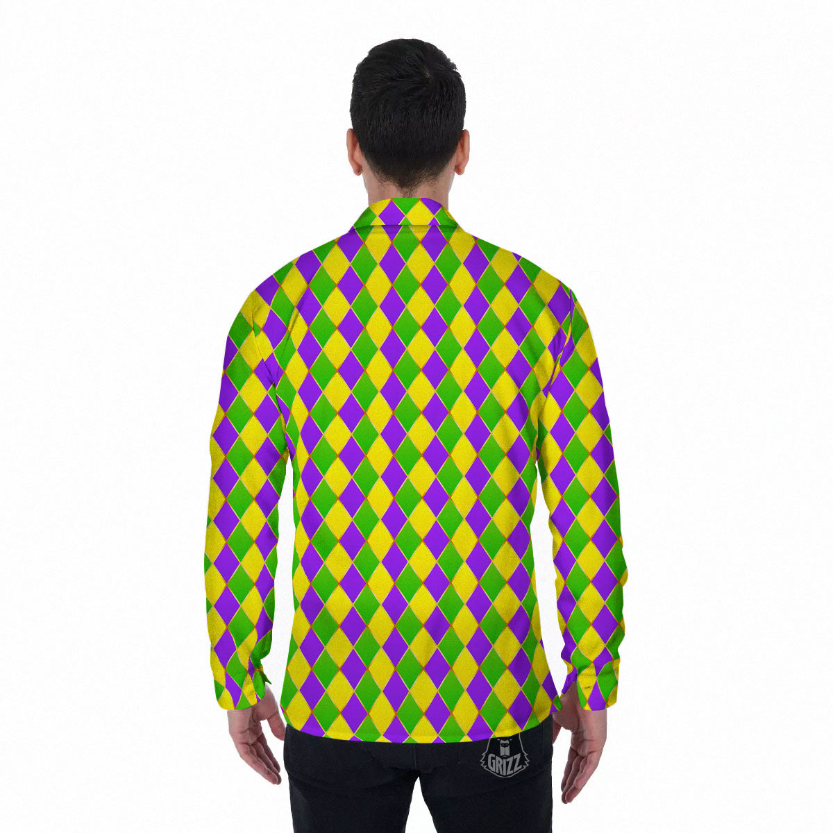 Harlequin Mardi Gras Print Pattern Men's Long Sleeve Shirts-grizzshop