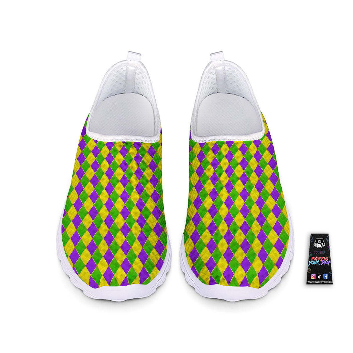 Harlequin Mardi Gras Print Pattern Nurse Shoes-grizzshop