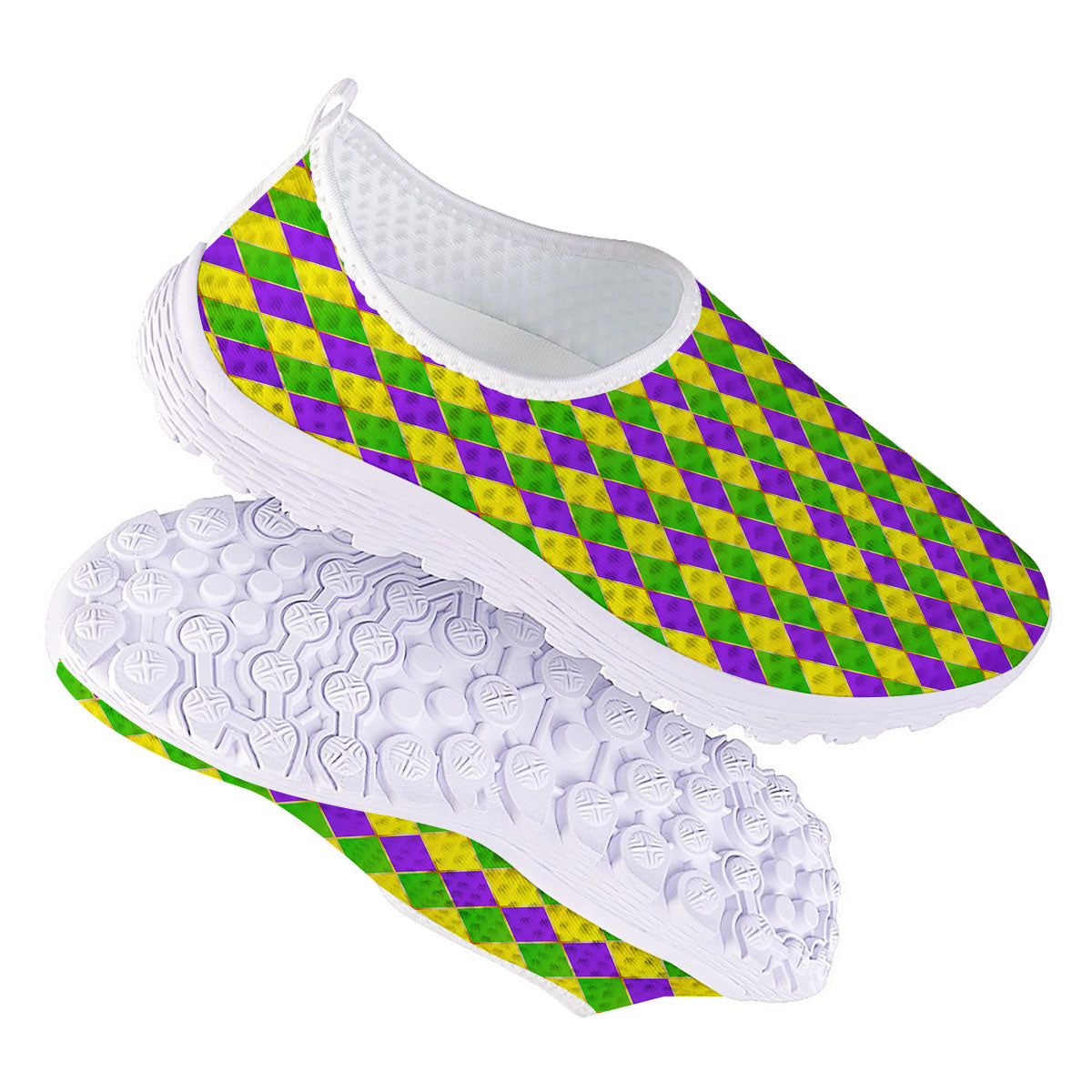 Harlequin Mardi Gras Print Pattern Nurse Shoes-grizzshop