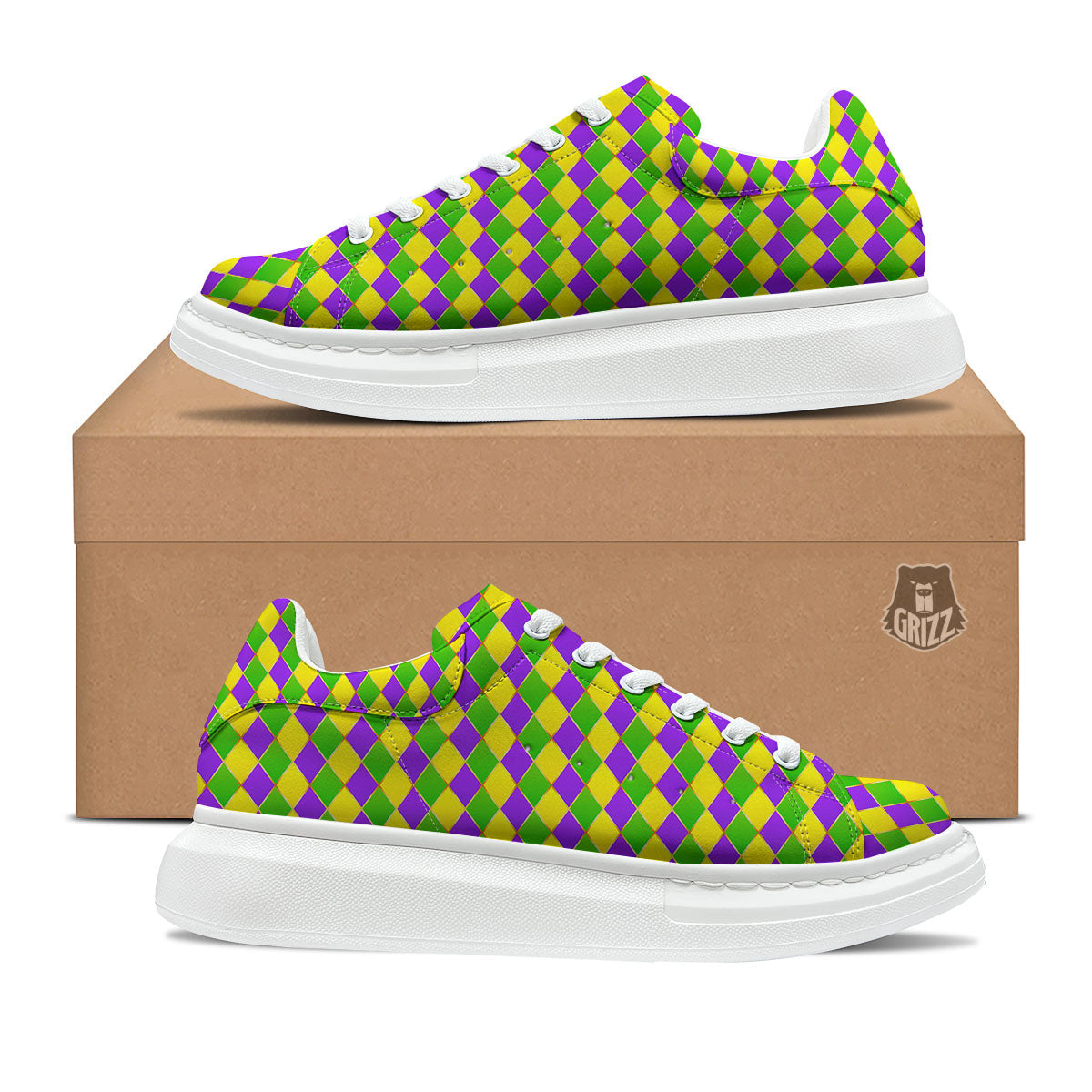 Harlequin Mardi Gras Print Pattern Platform Shoes-grizzshop