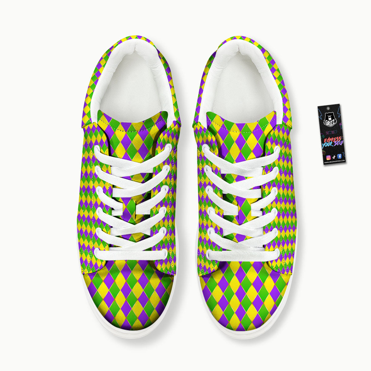 Harlequin Mardi Gras Print Pattern Platform Shoes-grizzshop