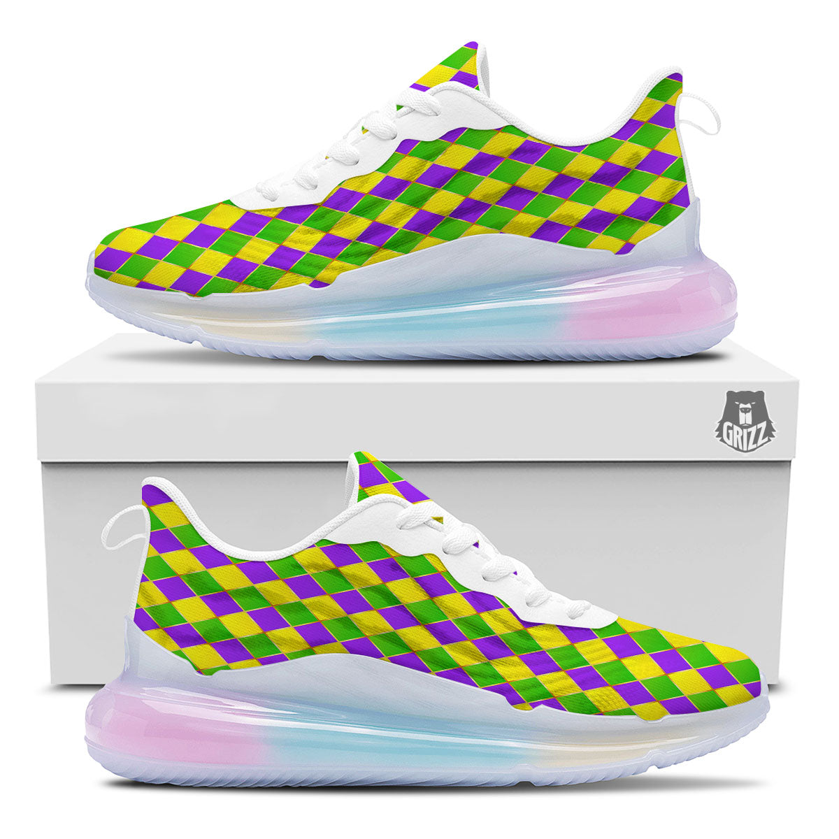 Harlequin Mardi Gras Print Pattern Running Sneakers-grizzshop